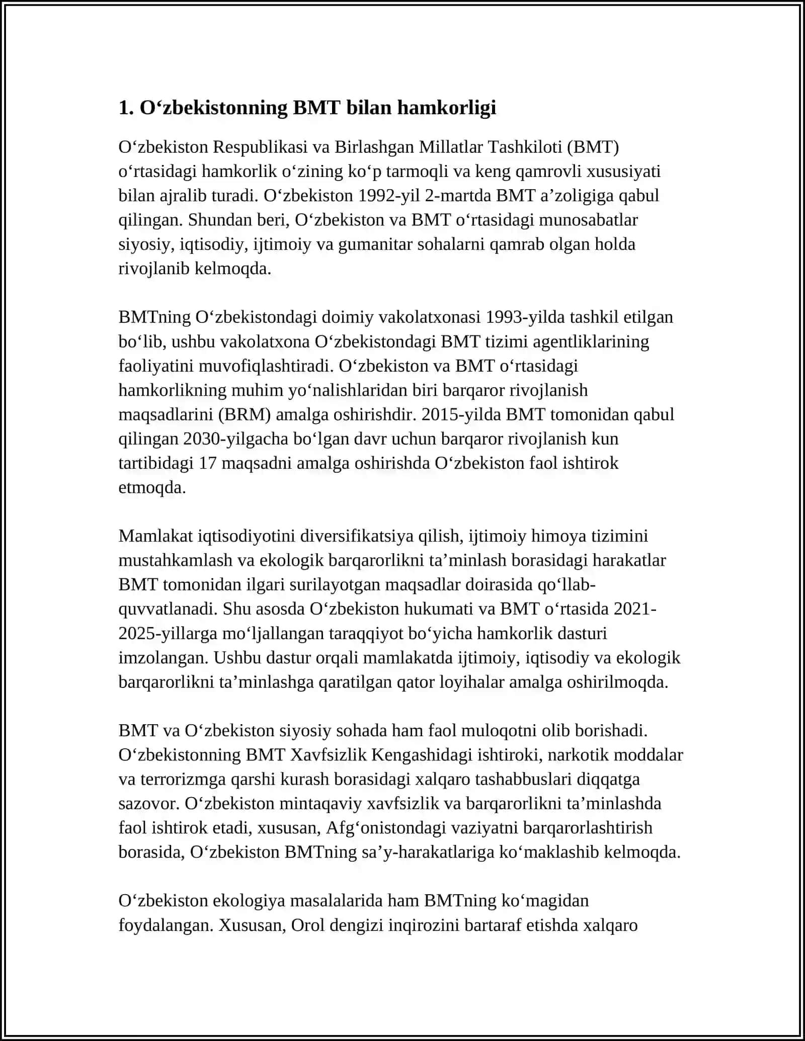 O‘ZBEKISTONNING XALQARO TASHKILOTLAR BILAN HAMKORLIK ALOQALARI 2024-2025-O'QUV YILI 3