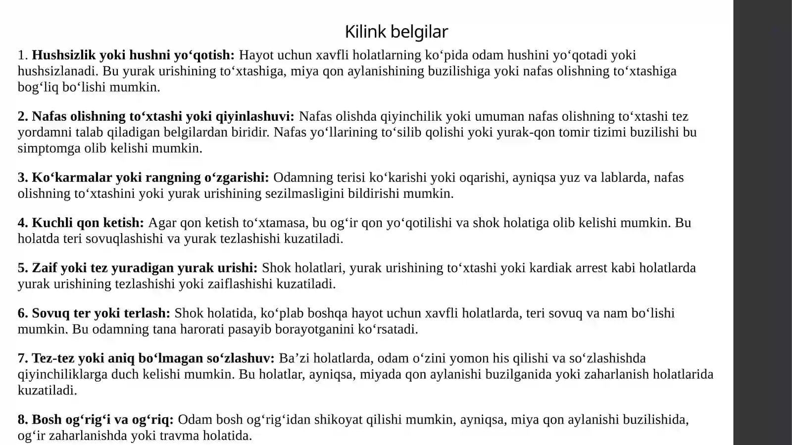 Shoshilinch holatlarda birinchi yordam koʻrsatish tartibi haqida 3
