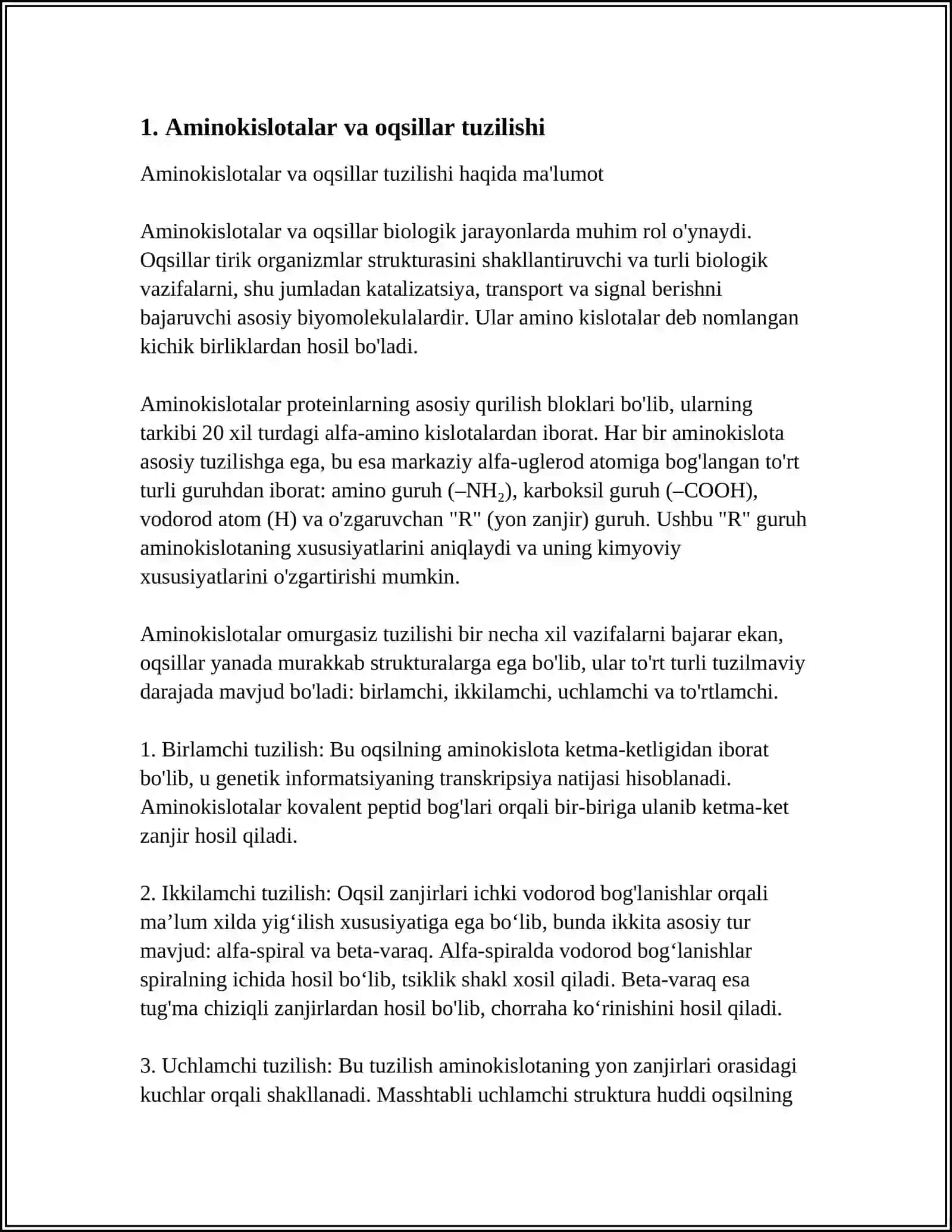 OQSILLAR VA PEPTIDLARNING KIMYOVIY TARKIBINI ANIQLASH TAMOYILLARINI O‘ZLASHTIRISH 3