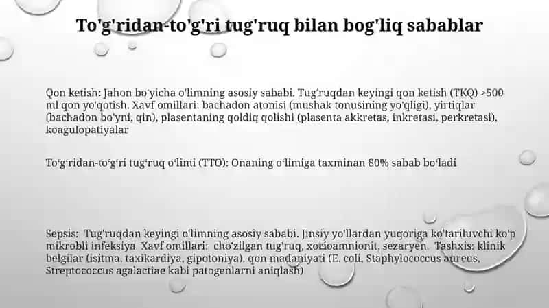 Onalar o’limi muommosi, sabablari, rivojlanishi va patomorfologik belgilari. Diagnostikasi 3