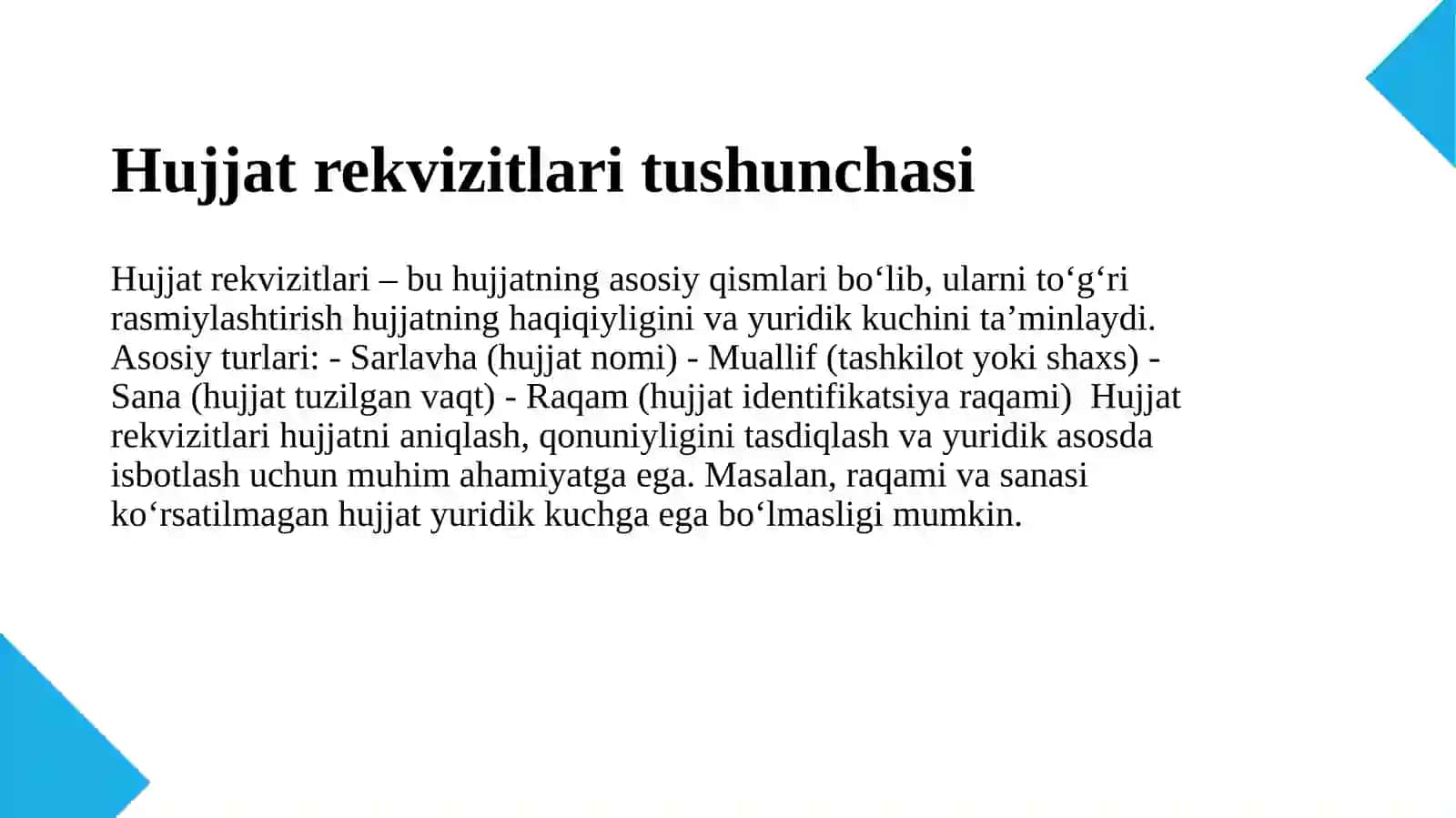 Hujjatlardagi zaruriy qismlar (rekvizitlar) va ularni rasmiylashtirish 3