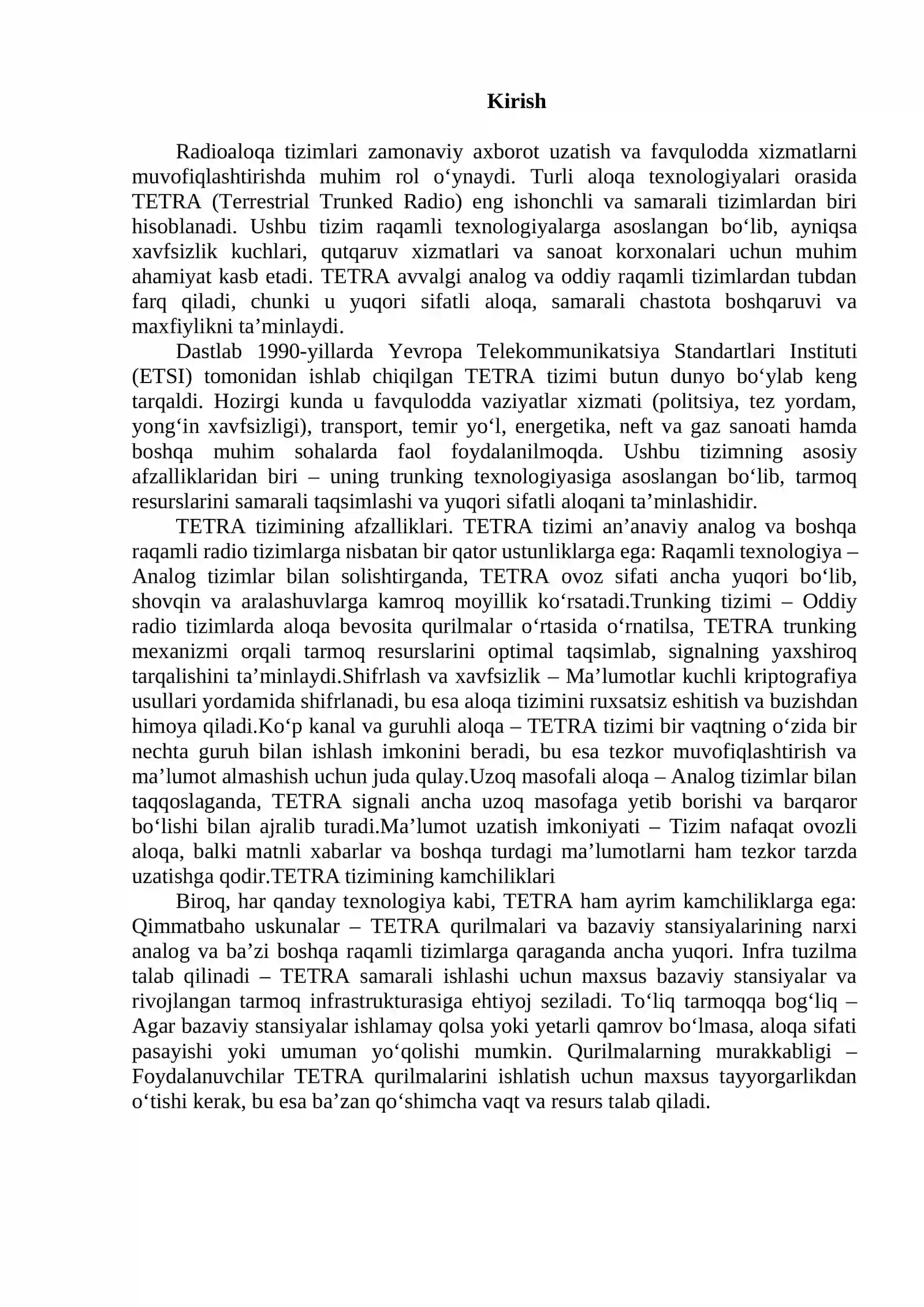 TETRA chastotali radioaloqa tizimlarining imkoniyatlari 3
