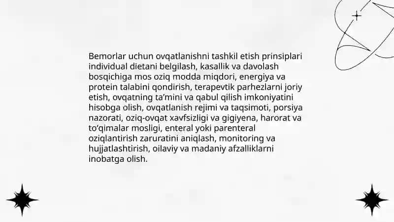 Bemorlarning ovqatlanishi tashkil qilish va sifatini nazorat qilish 3