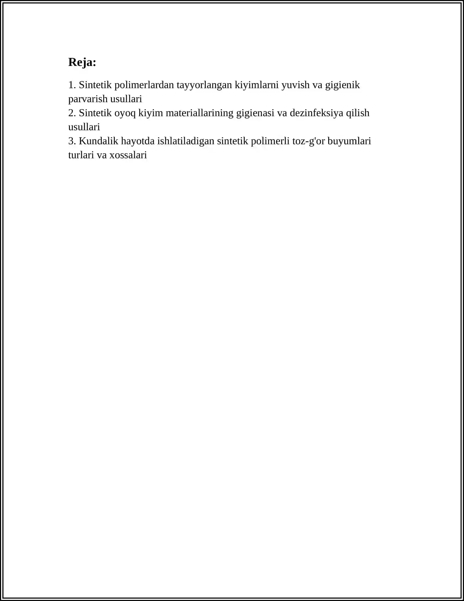 KIYIM BOSHLAR VA OYOQ KIYIMLAR GIGENIYASI. KUNDALIK TURMUSHDAGI FOYDALANILADIGAN SENTETIK POLIMER MATERILALARDA TAYORLANGAN UY TO'ZG'OR BUYUMLARI 3