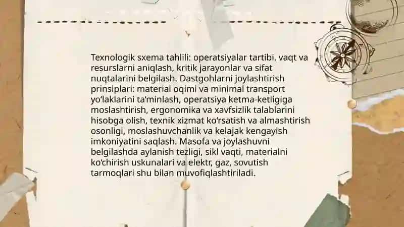 Texnologik sxemaga mos ravishda dastgohlarni joylashtirish 3