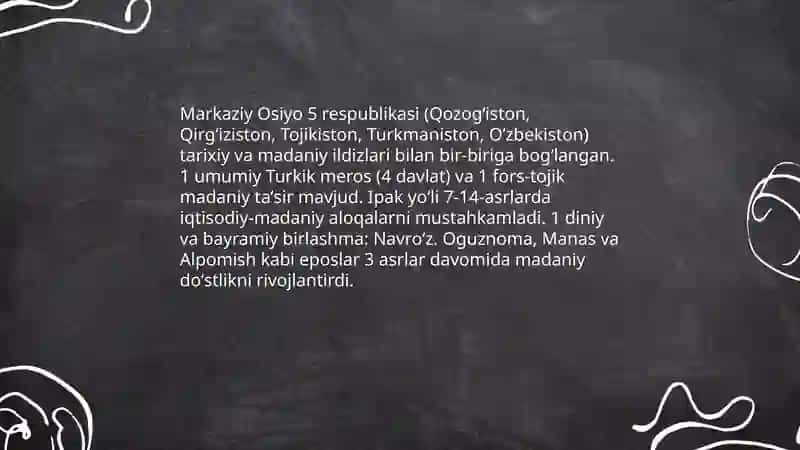 Markaziy Osiyo respublikalari o'rtasida qardoshlarcha hamkorlik aloqalari 3