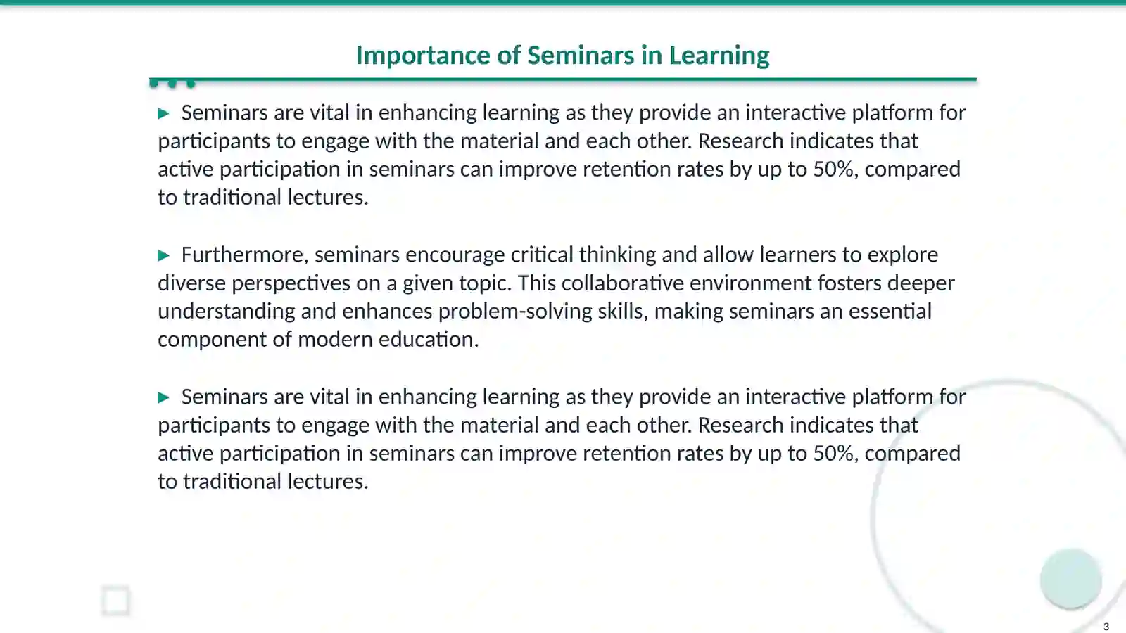 Seminars and discussion 3