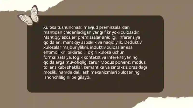 Xulosa chiqarishning umumiy mantiqiy tavsifi, dalillash va ishonch-e'tiqodning shakllanish jarayoni 3