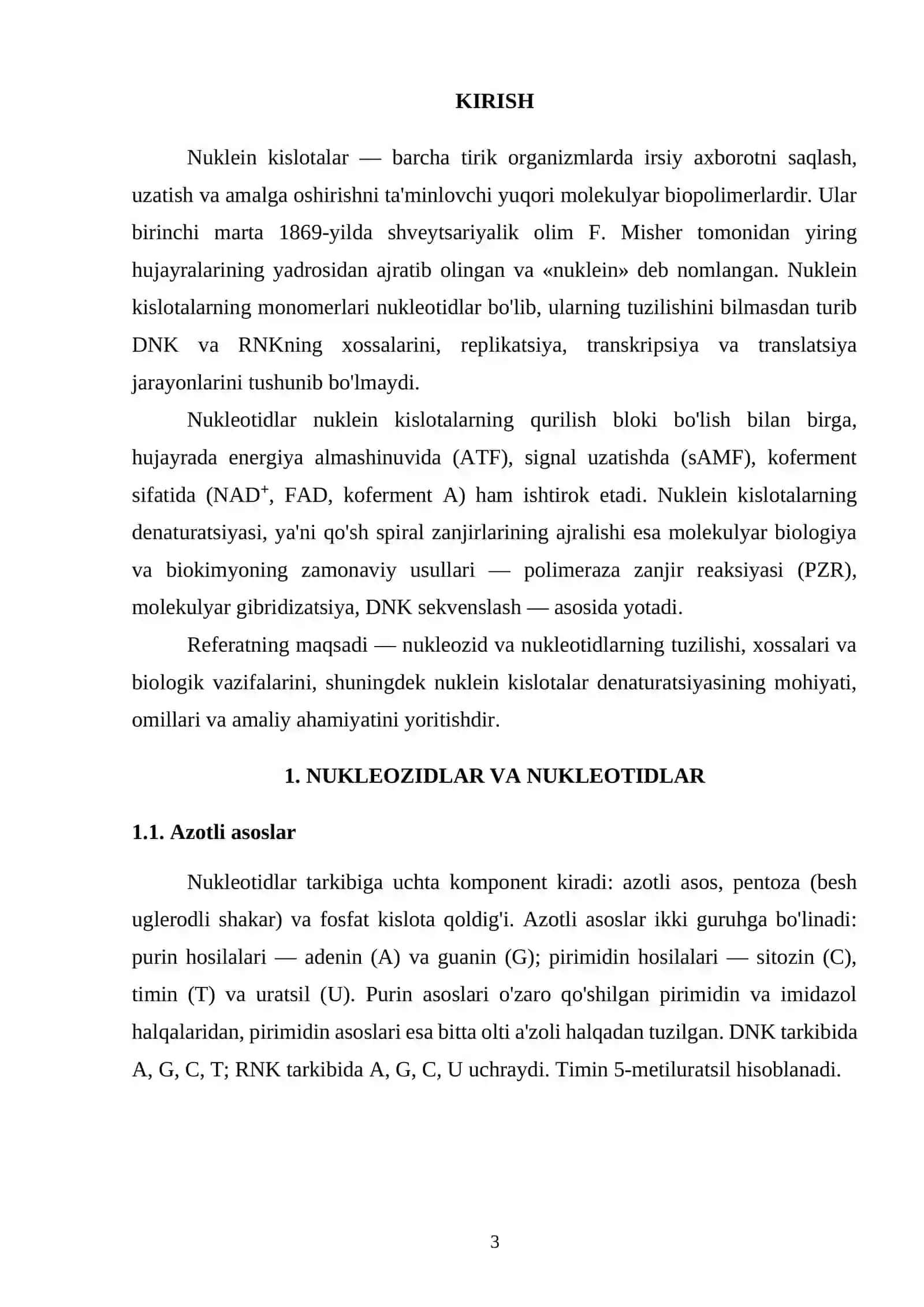 Nukleozidlar, nukleotidlar. Nuklein kislotalarning denaturatsiyasi 3