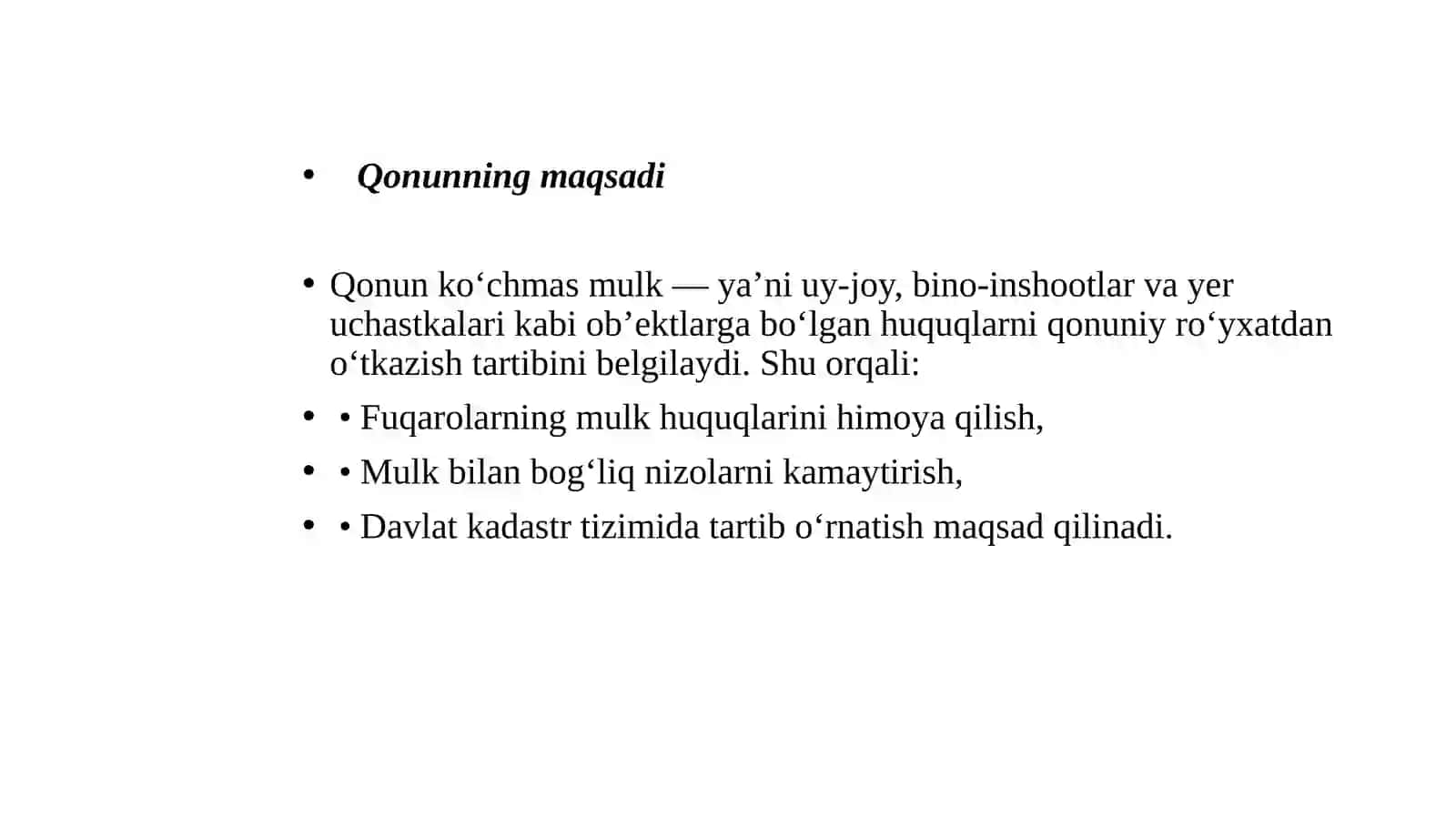 Ko’chmas mulkka doir normativ – huquqiy hujjatlar bilan tanishish (4) 3