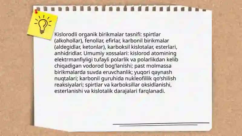 Kislorodli organik birikmalarni olinishi va xossalariga doir ginetik o'zgarishlarni amalga oshirish 3
