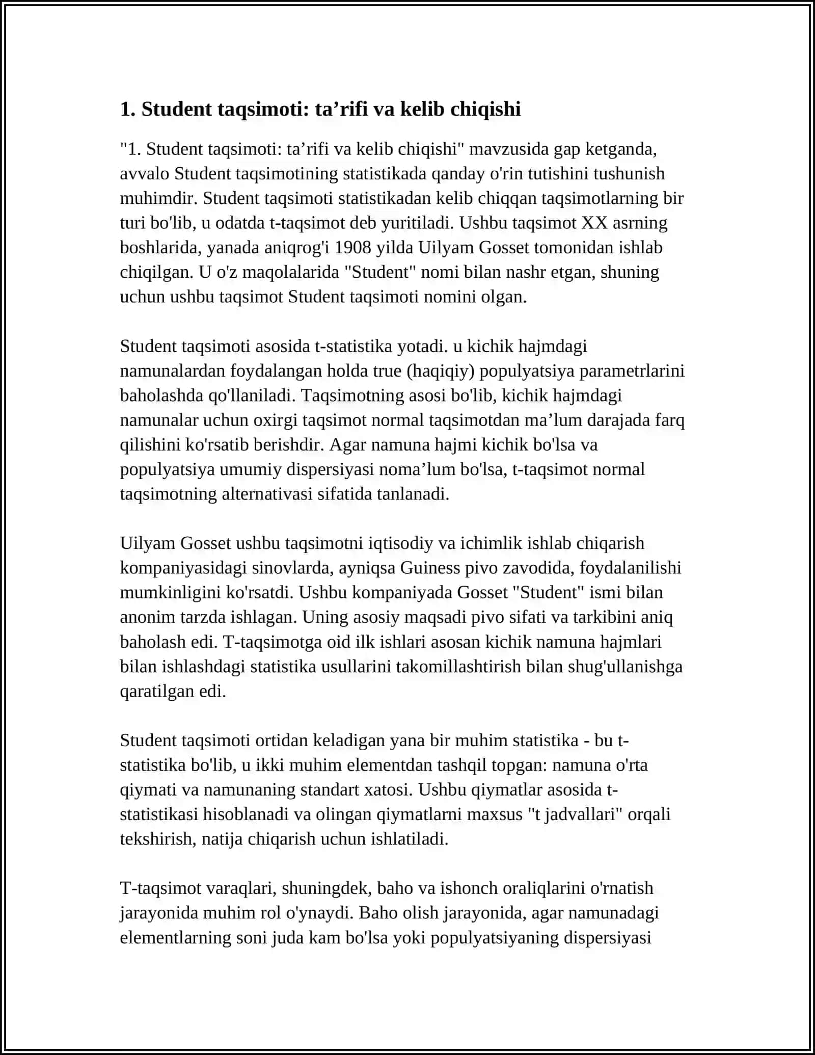 Student taqsimoti: taʼrifi va kelib chiqishi 3