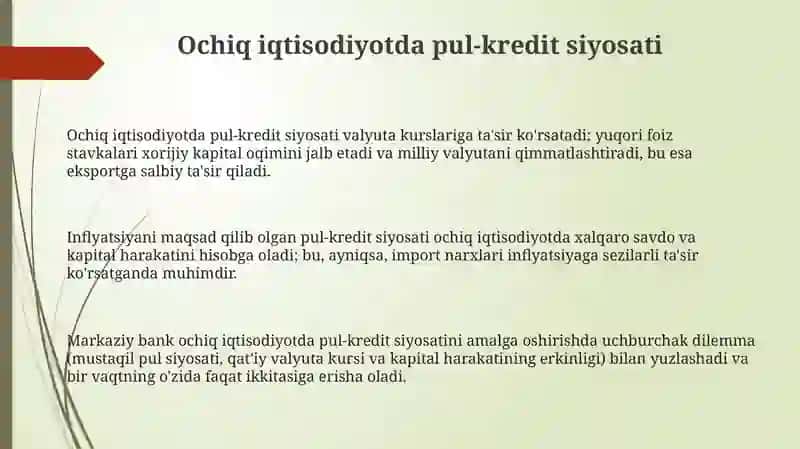 Ochiq iqtisodiyotda pul-kredit siyosati 3