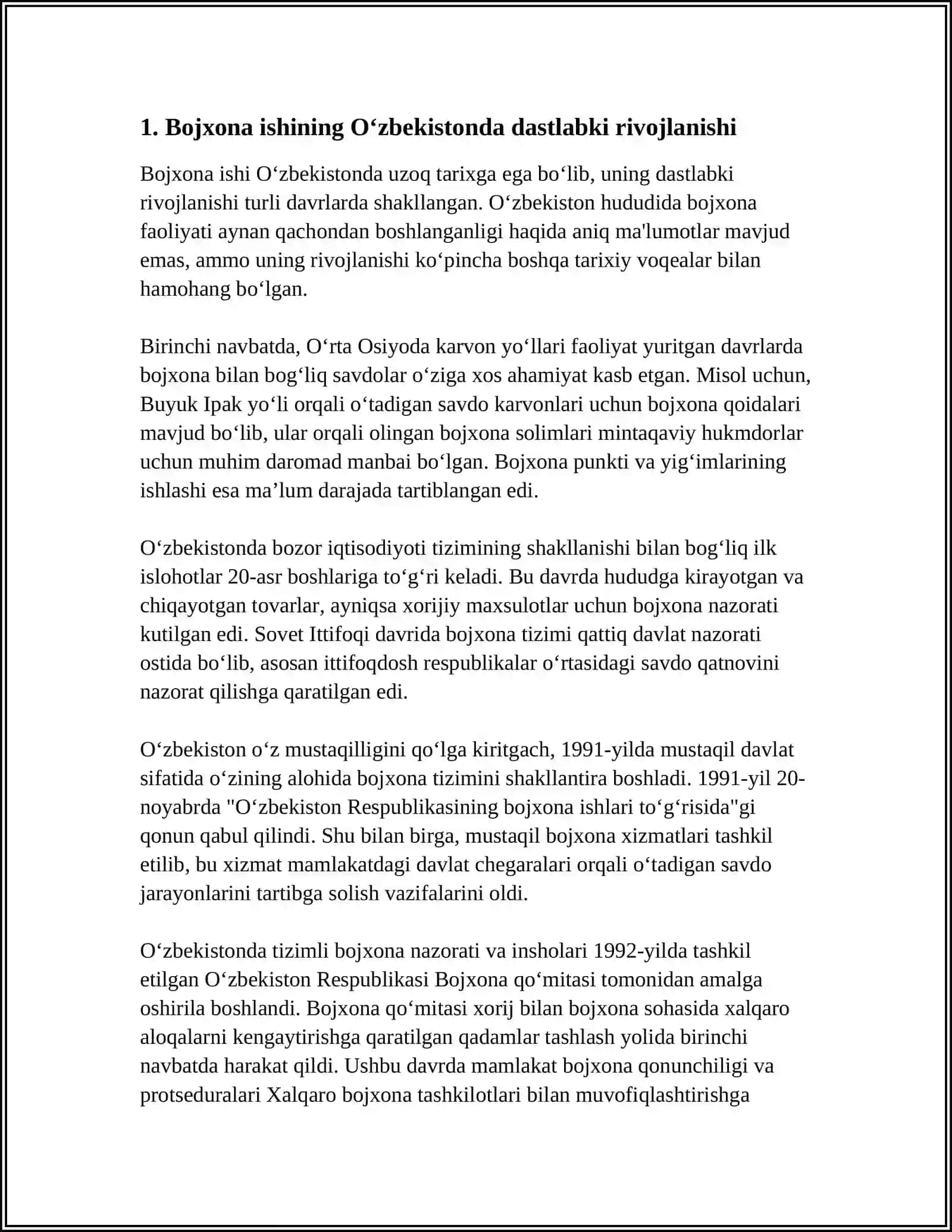 OʻZBEKISTON RESPUBLIKASIDA BOJXONA ISHINING VUJUDGA KELISH TARIXI VA HOZIRGI HOLATI 3