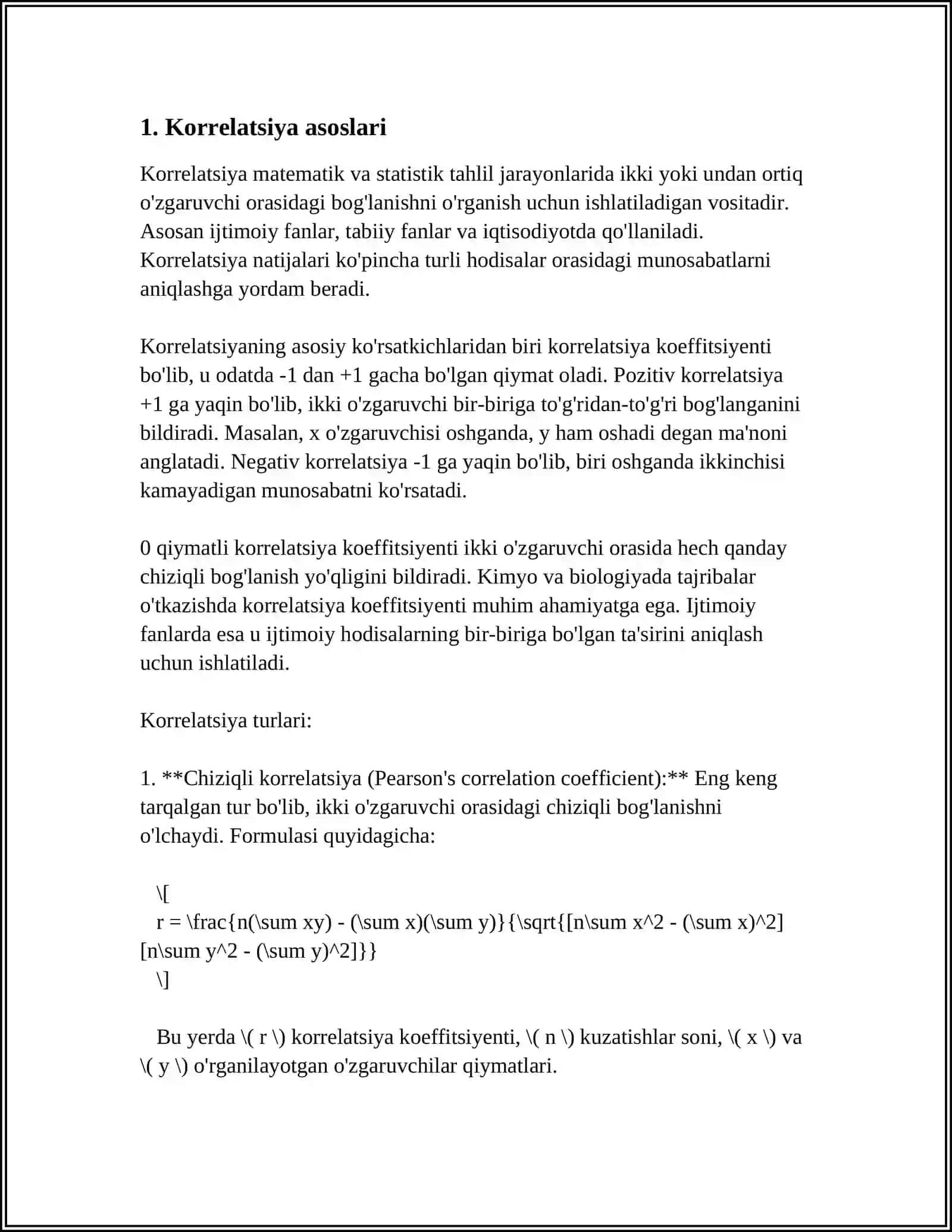 TIBBIY -BIOLOGIK MASALALARNI YECHISHDA MATEMATIK STATISTIKA ELEMENTLARDAN FOYDALANISH KORRELYATSION BOGLANISHLAR VA REGRESSIYA TENGLAMASI 3