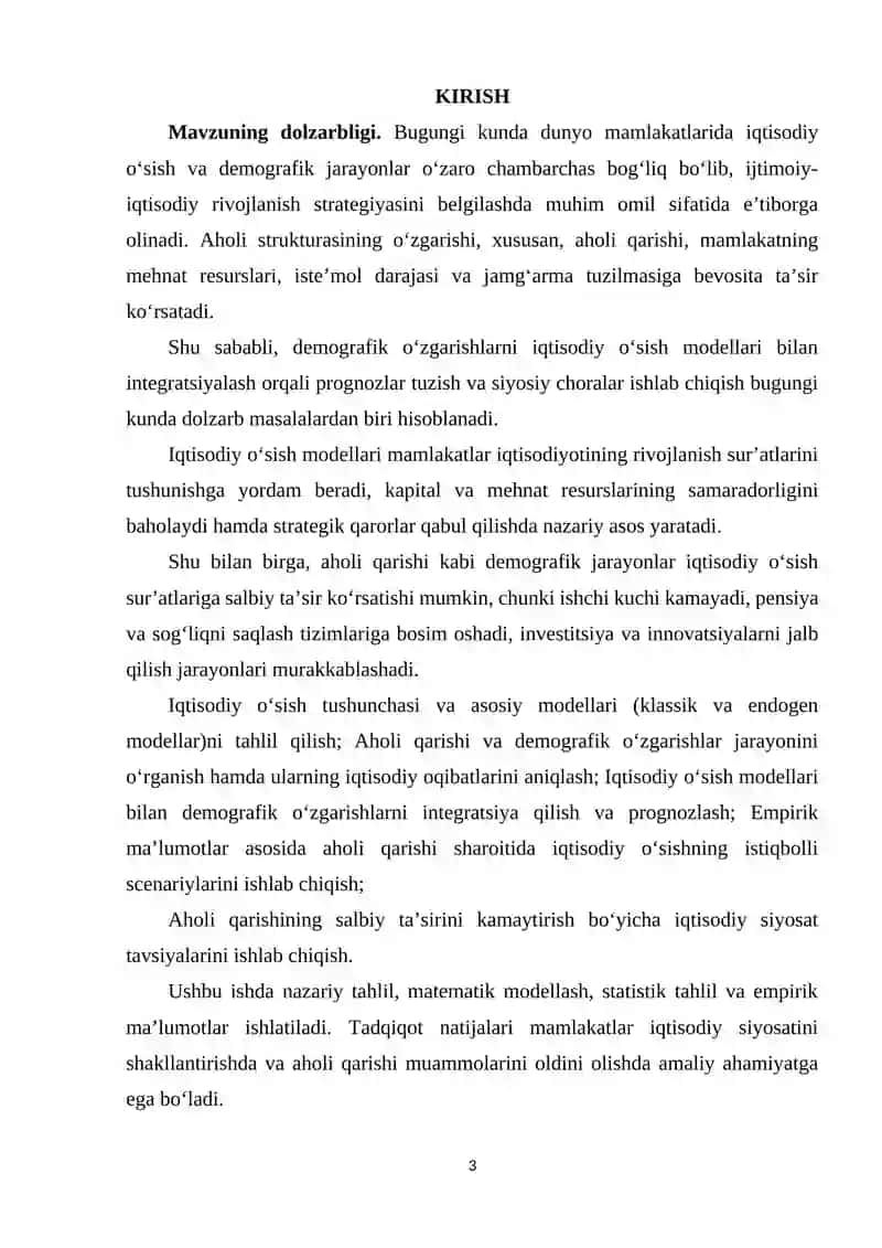 “DINAMIK MAKROIQTISODIYOT” Mavzusida BAJARILGAN KURS ISHI 3