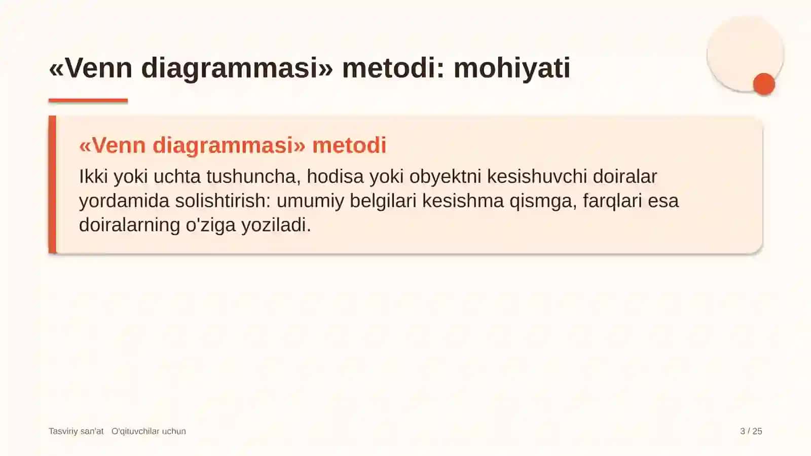 tasviriy san'at darslarida venn diagrammasi metodidan foydalanish 7738 3