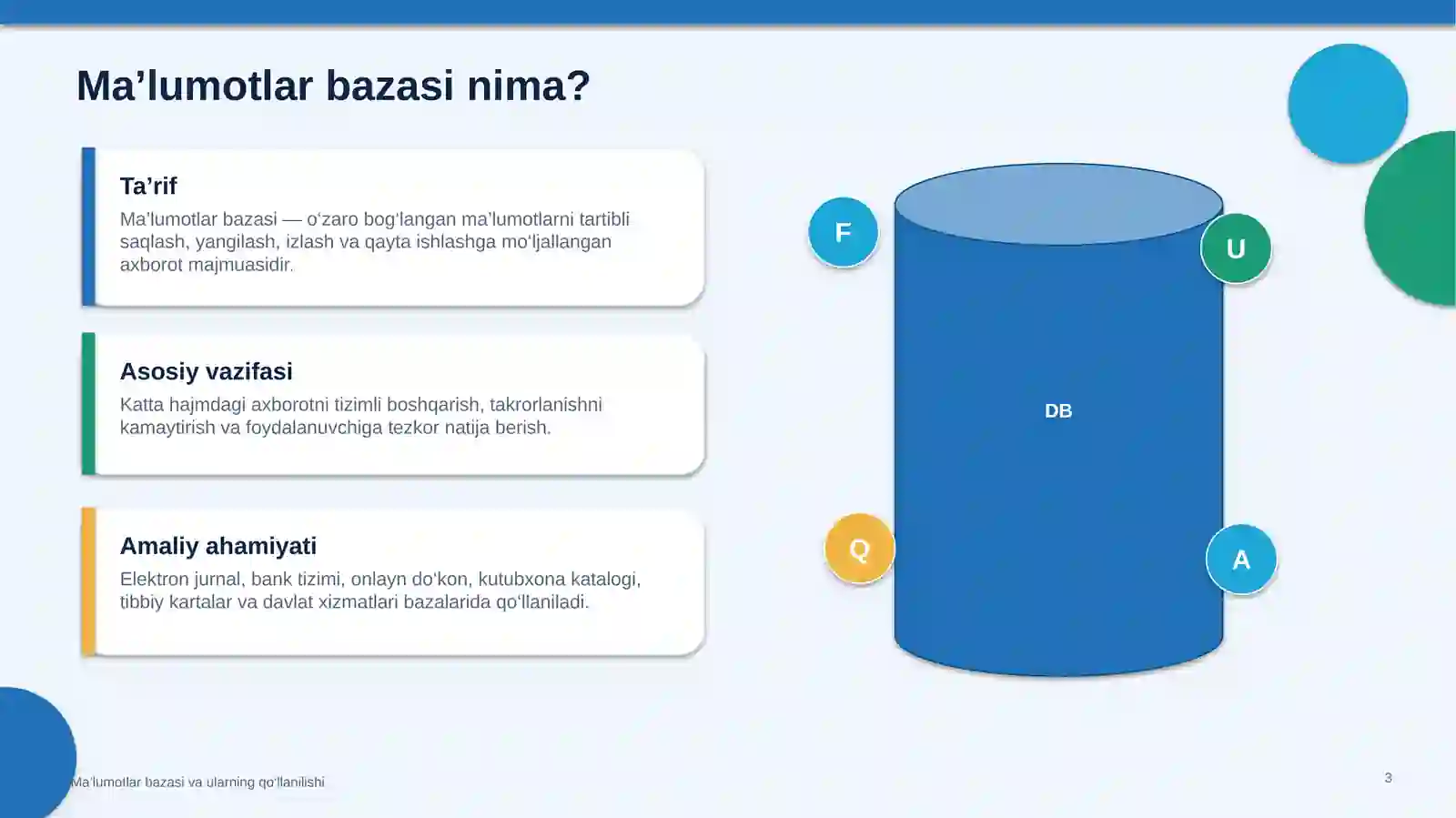 Ma’lumotlar bazasi va ularning qo‘llanilishi 3