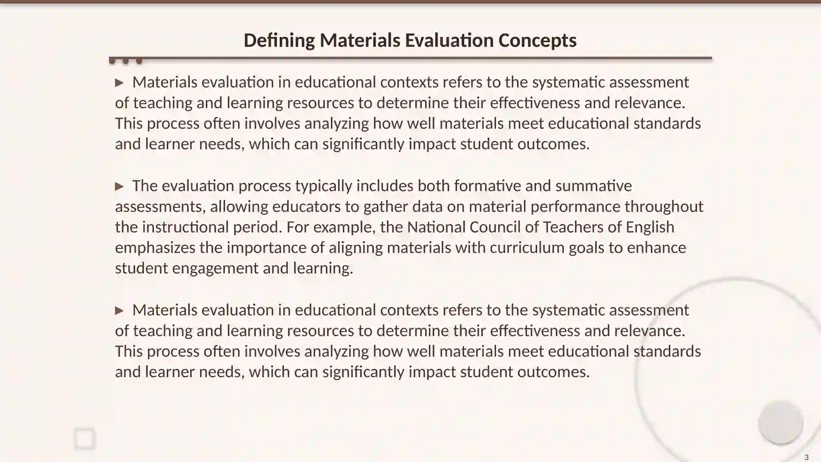 Materials evaluation including all relevant materials 3