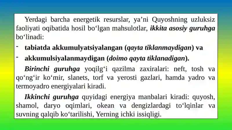 YASHIL IQTISODIYOT “DA QAYTA TIKLANUVCHI ENERGIYANING JORIY ETILISHI. 3