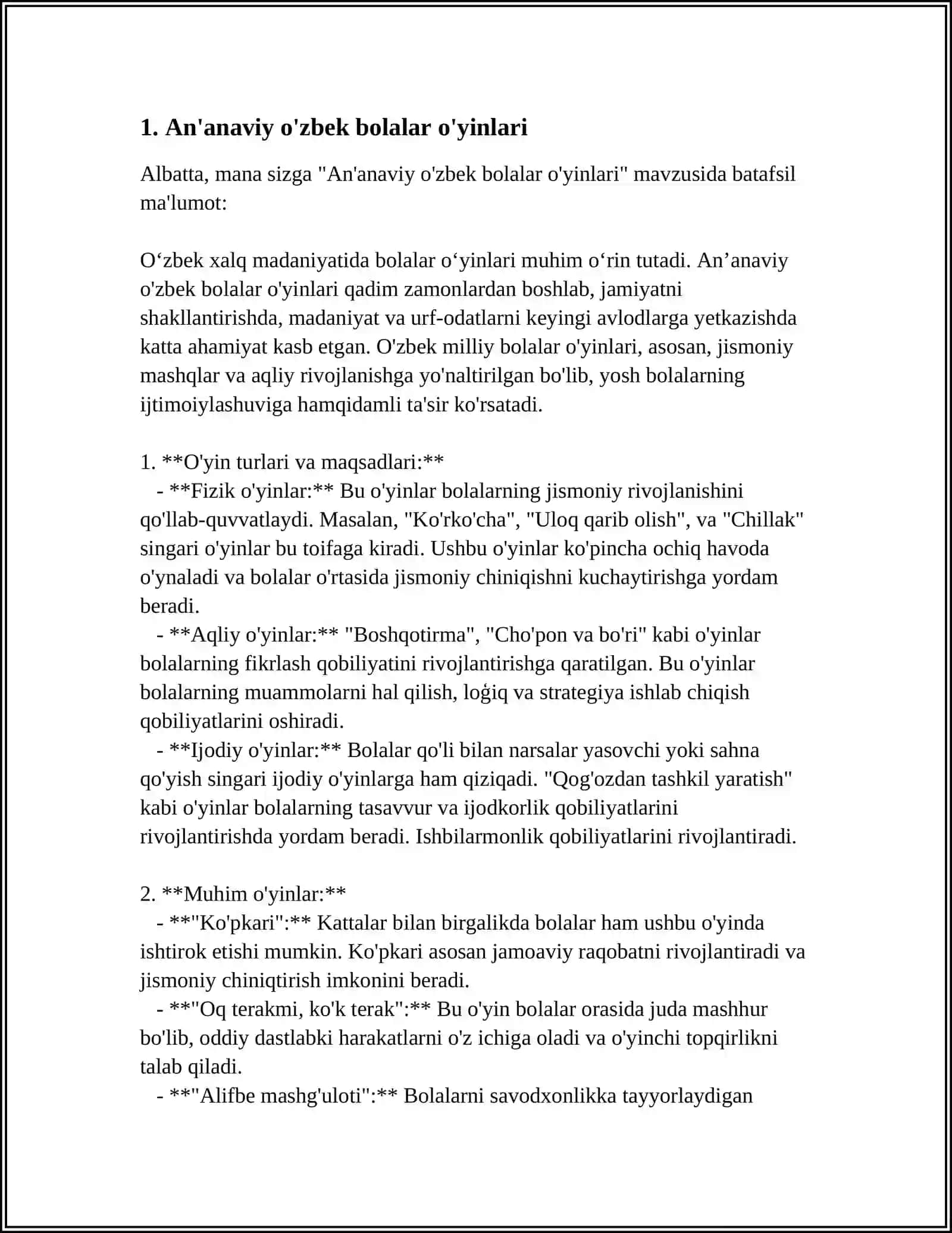 O'ZBEK BOLALAR O'YINLARI TIZIMI 3