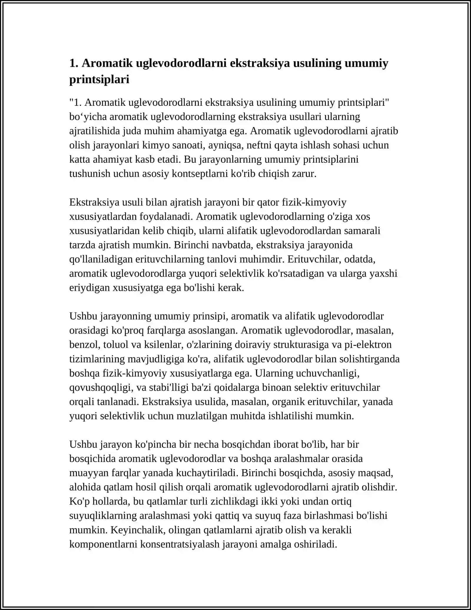 AROMATIK UGLEVODORODLARNI EKSTRUTSIYA USULI BILAN AJRATISH 3