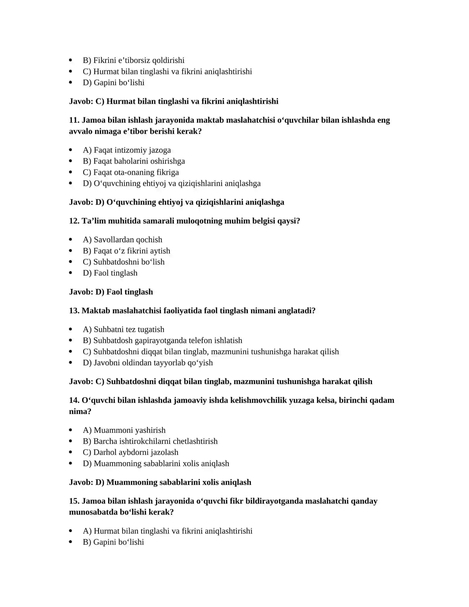 Maktab maslahatchisi — 1000 ta test va javoblari 3