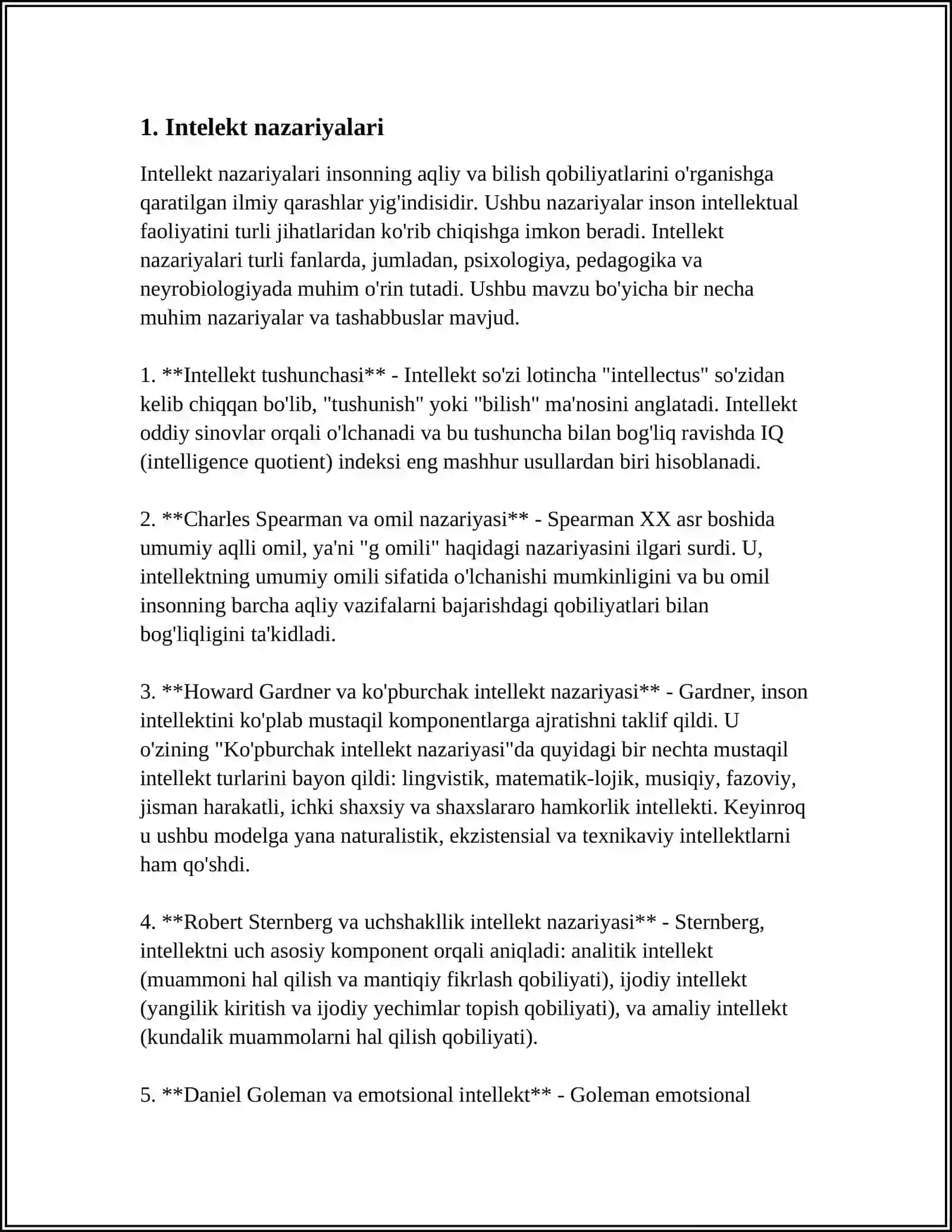 MUSTAQIL ISH Mavzu: INTELEKT VA KREATIVLIK NAZARIYASI 3