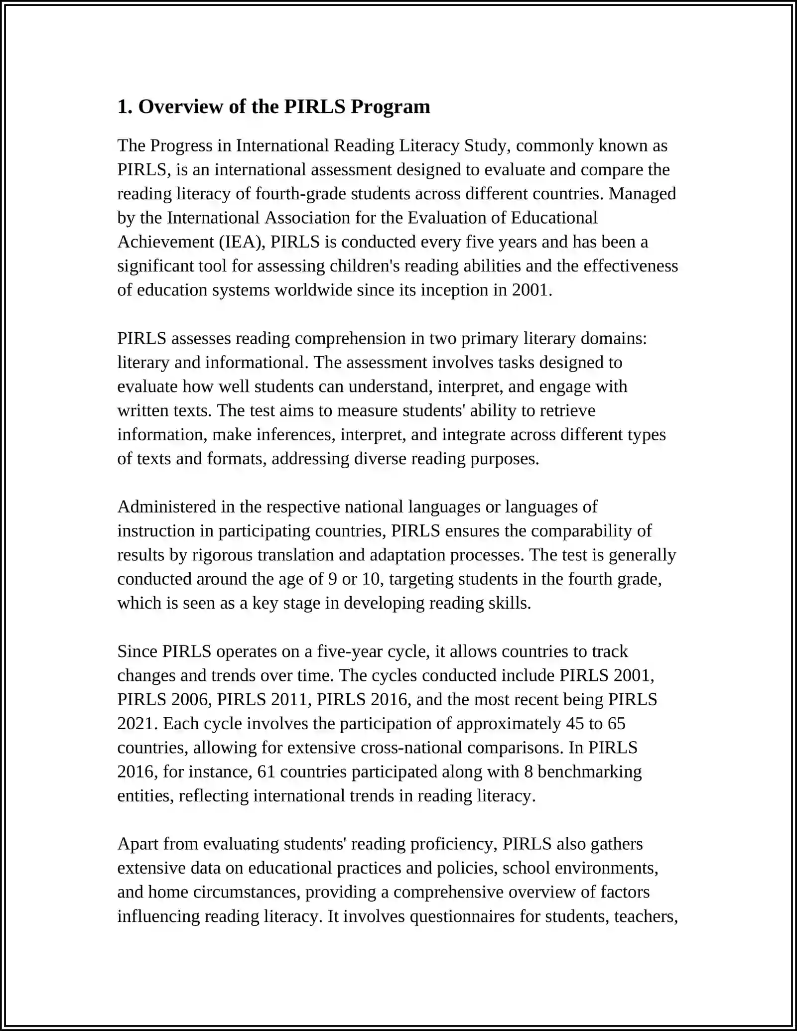 ASSESSMENT OF STUDENTS' KNOWLEDGE THROUGH THE PIRLS PROGRAM 3