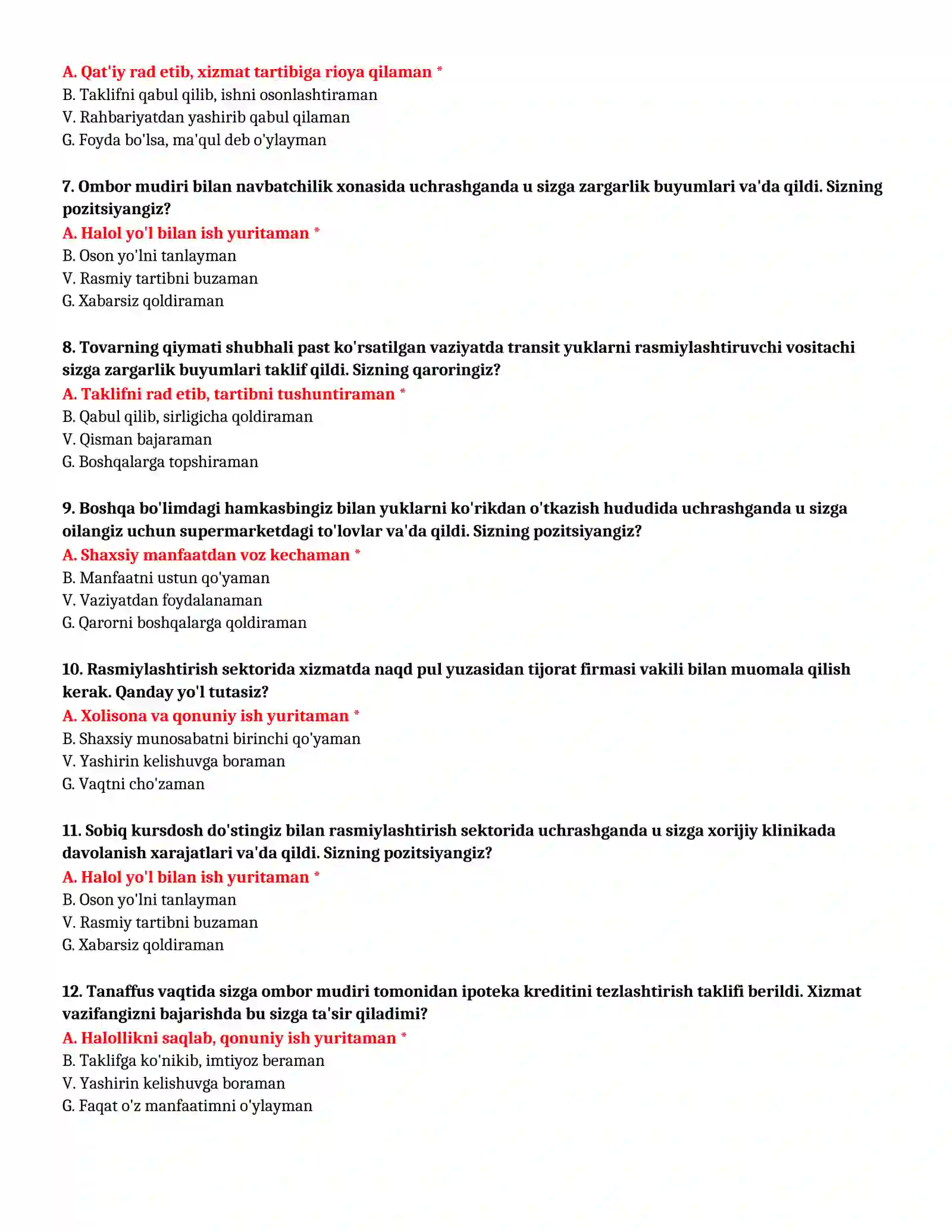 BOJXONA AKADEMIYASI - SUHBAT TESTLARI (№ 68) 3