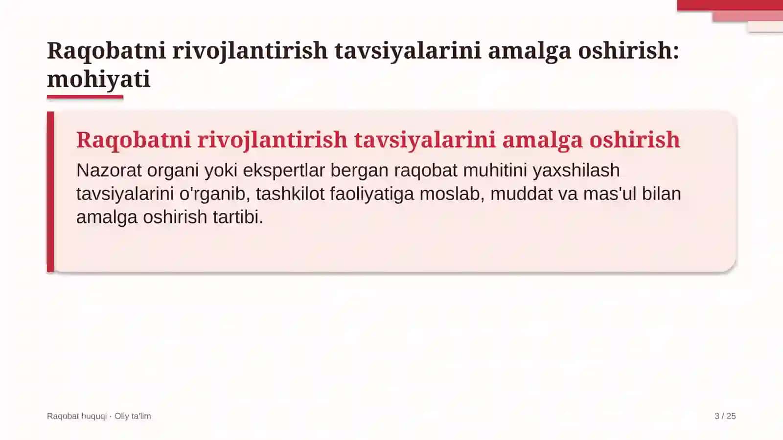 ulgurji bozorlarda raqobatni rivojlantirish bo'yicha tavsiyalarni amalga oshirish 9131 3