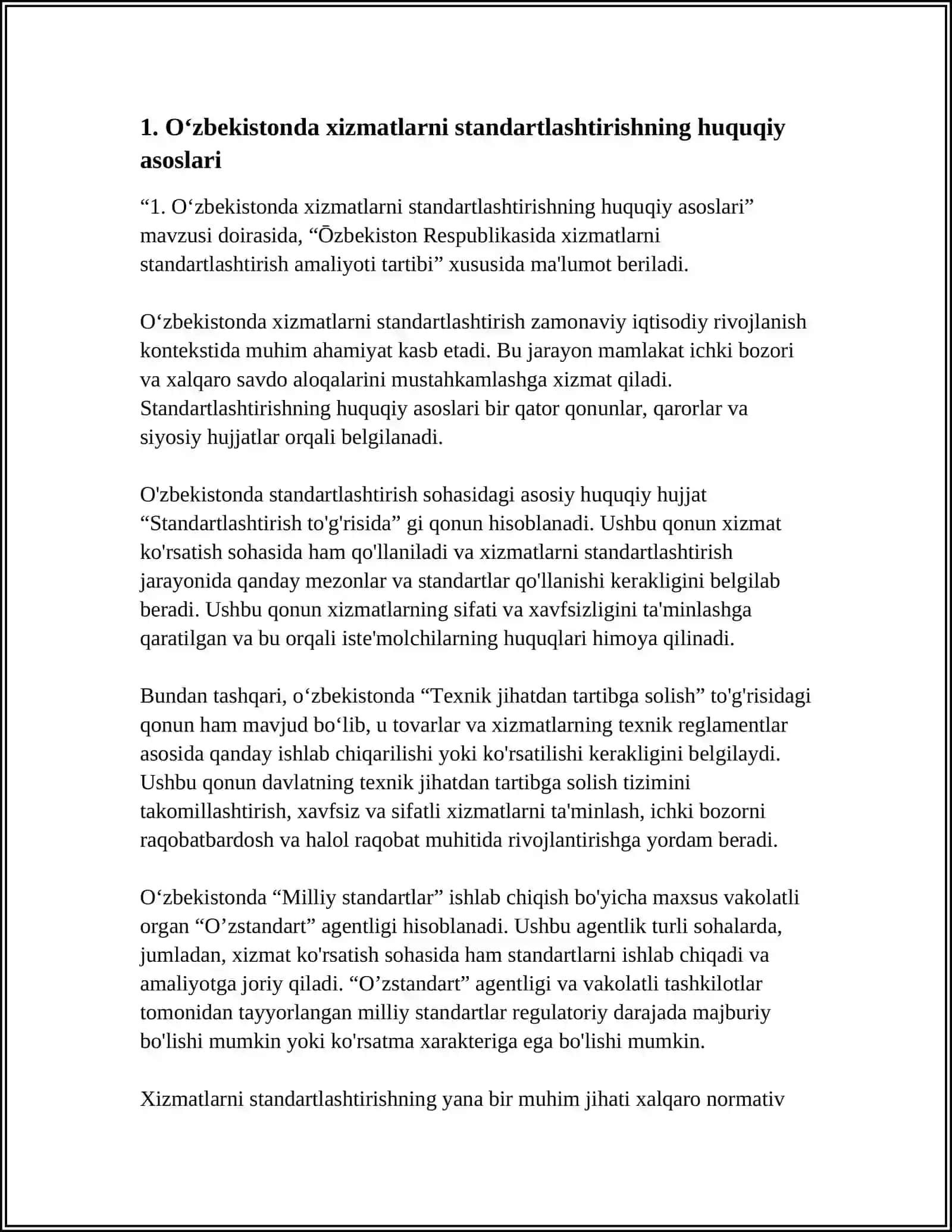 ŌZBEKISTONDA XIZMATLARNI STANDARTLASHTIRISH AMALIYOTI TARTIBI 3