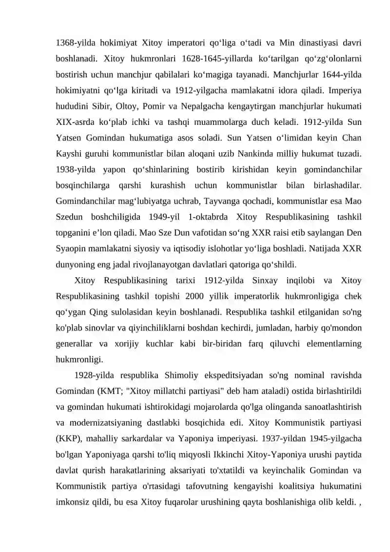 “XX asrning ikkinchi yarmida Xitoy: Siyosat, inqilob, iqtisodiyot va islohotlar 3