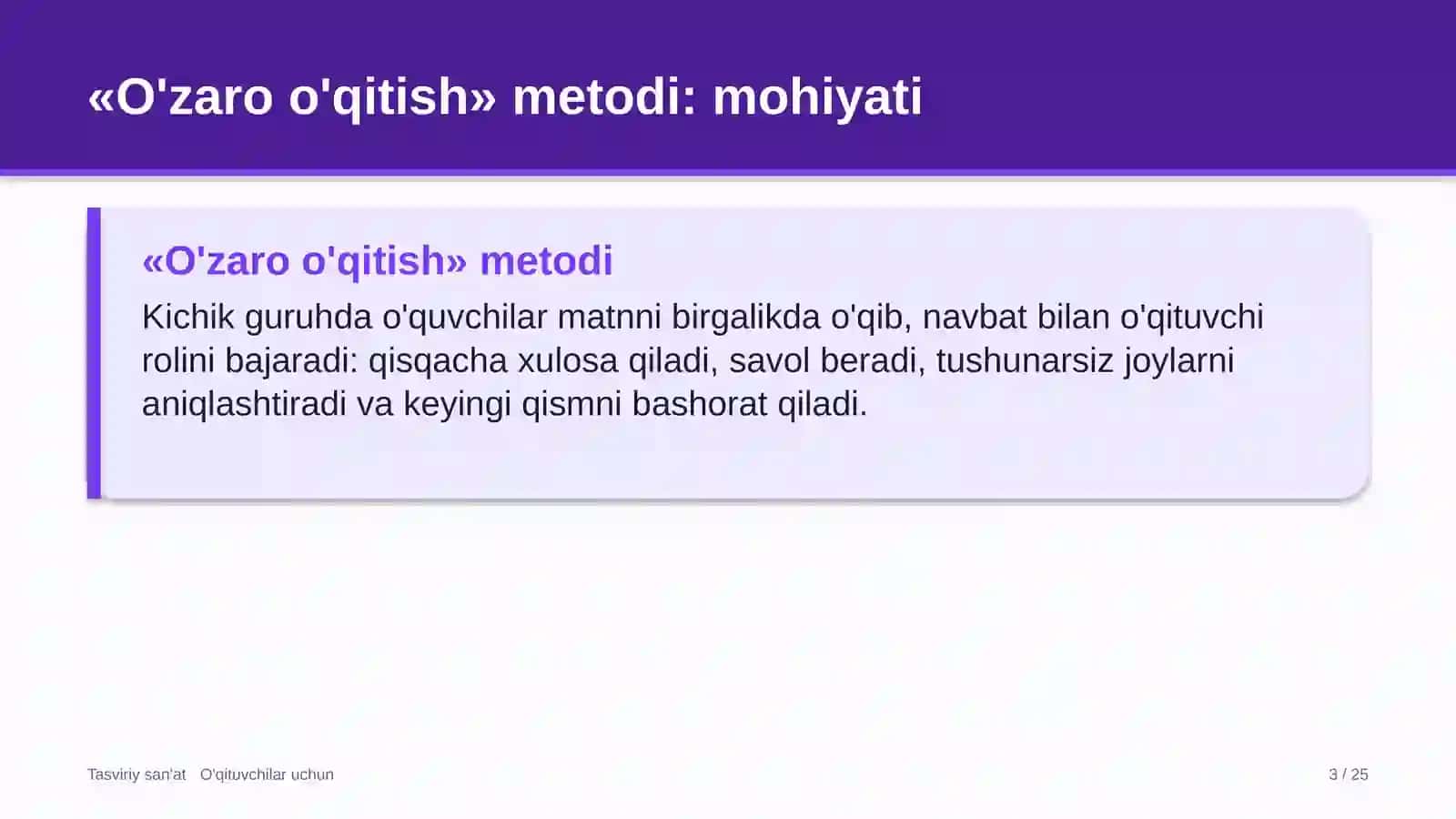 tasviriy san'at darslarida o'zaro o'qitish metodidan foydalanish 3031 3