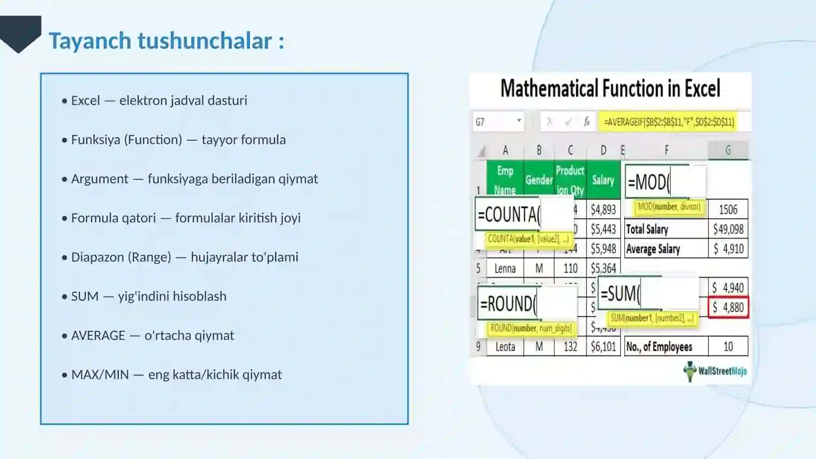 EXCEL DASTURIDA MATEMATIK FUNKSIYALAR BILAN ISHLASH 3