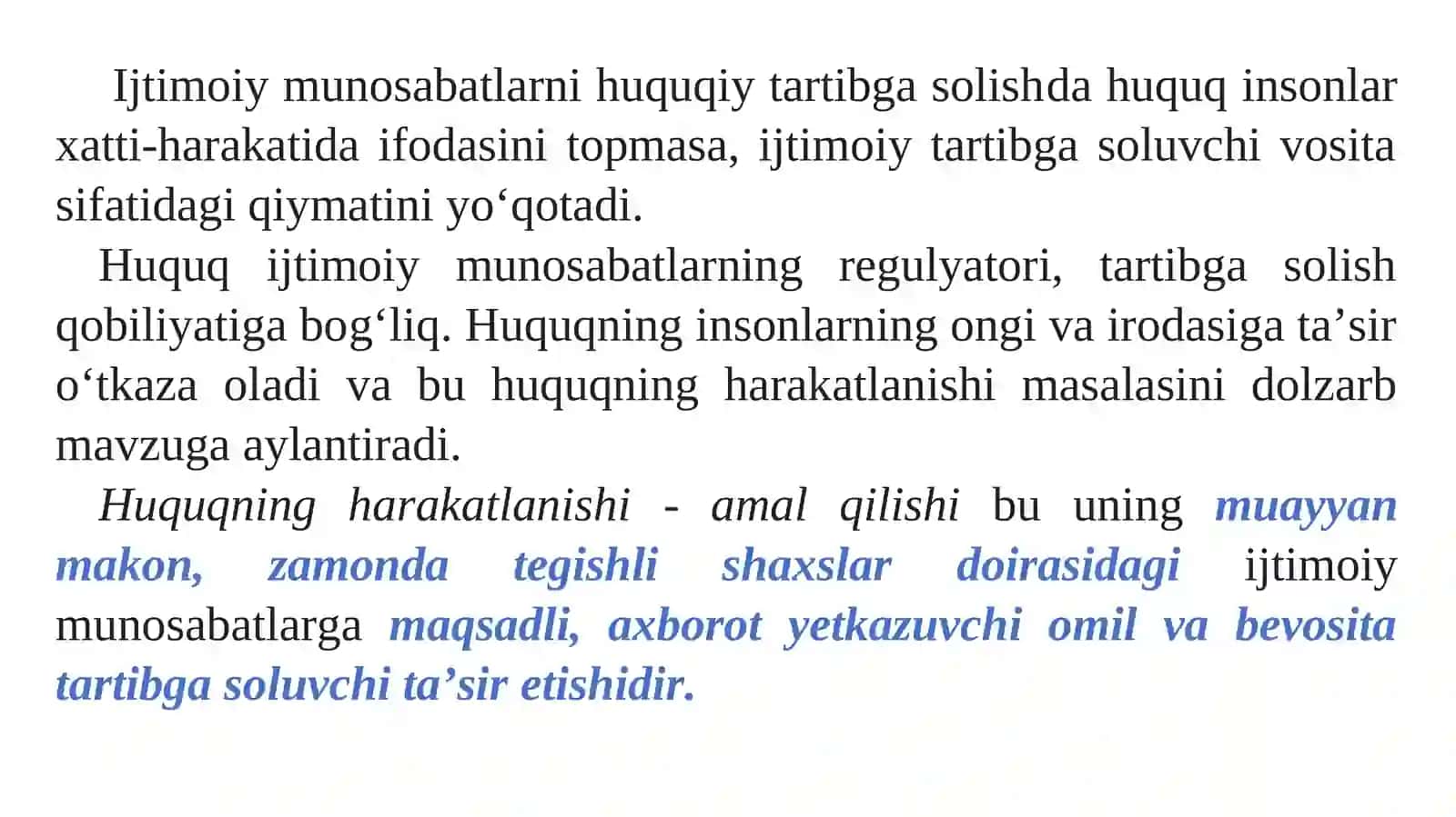 HUQUQNING HARAKATLANISHI VA UNI AMALGA OSHIRISH 3