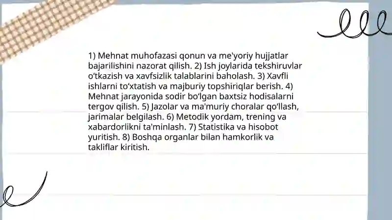 Mehnet muhofazasida huquqiy va tashkiliy asoslarini nazorat qiluvchi organlar 3