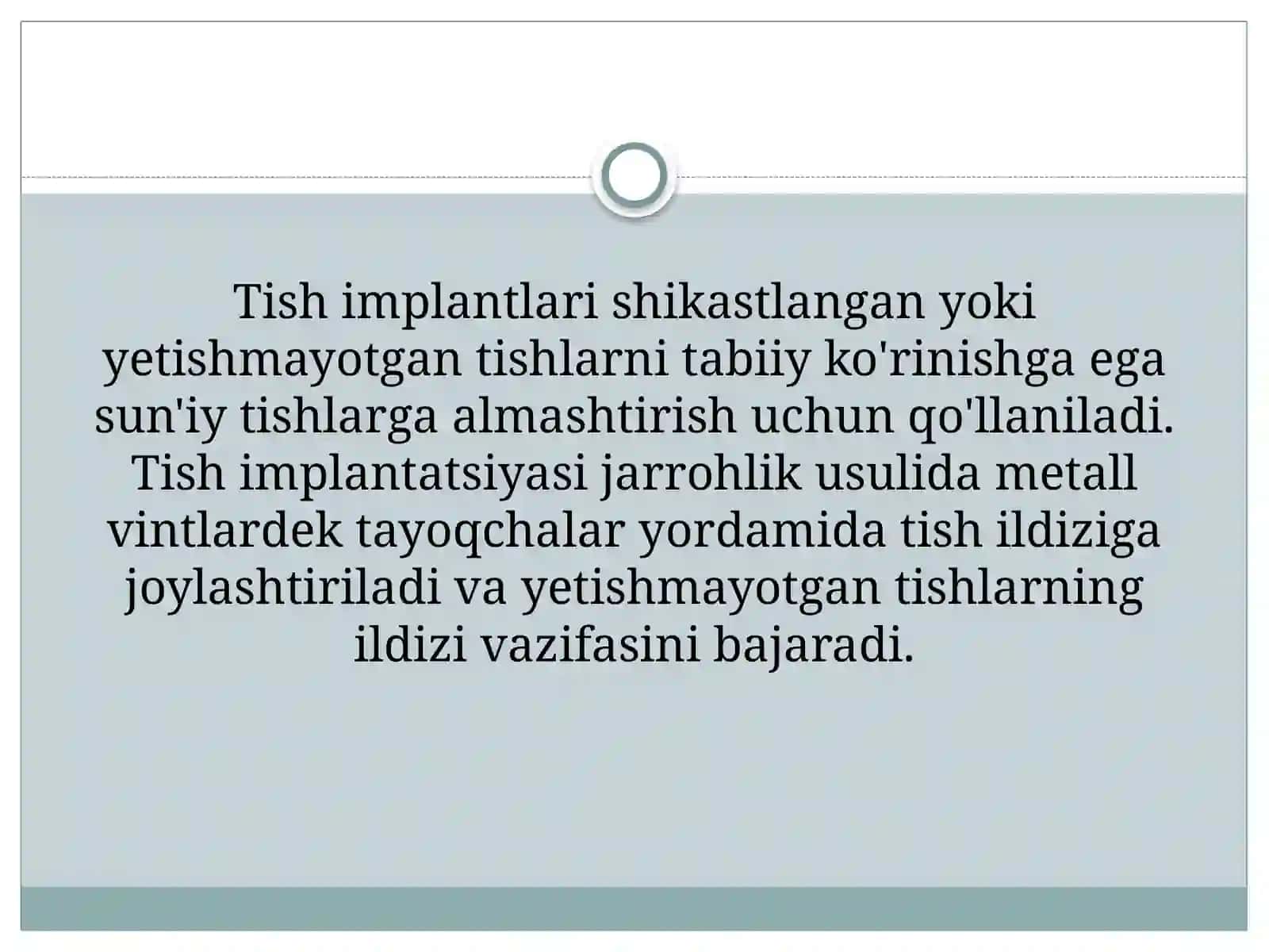 Tishimplantlari, ko`rsatmavaqarshiko`rsatmalar, implantatsiya bosqichlari va usullari 3