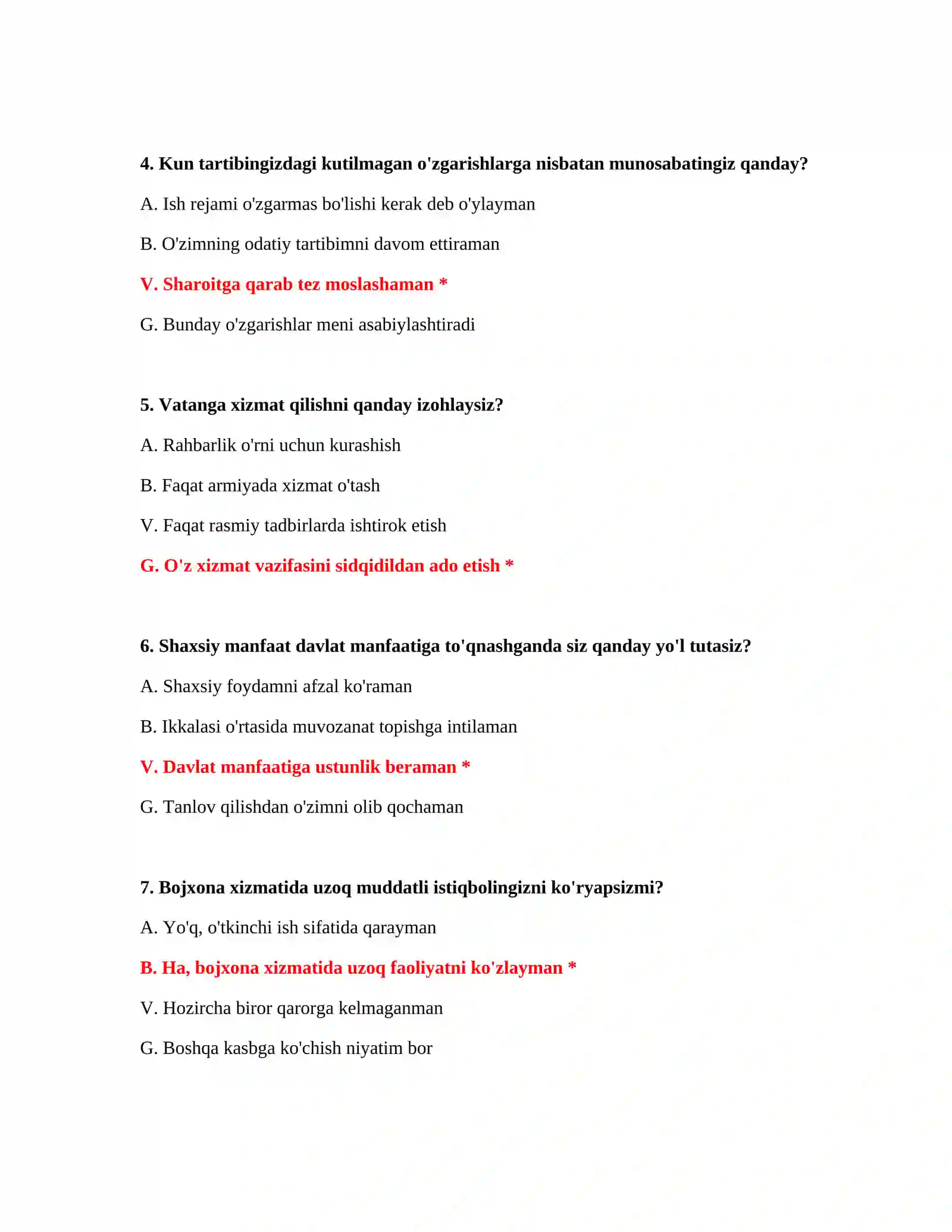 Bojxona testlari javoblari 1000 ta 3