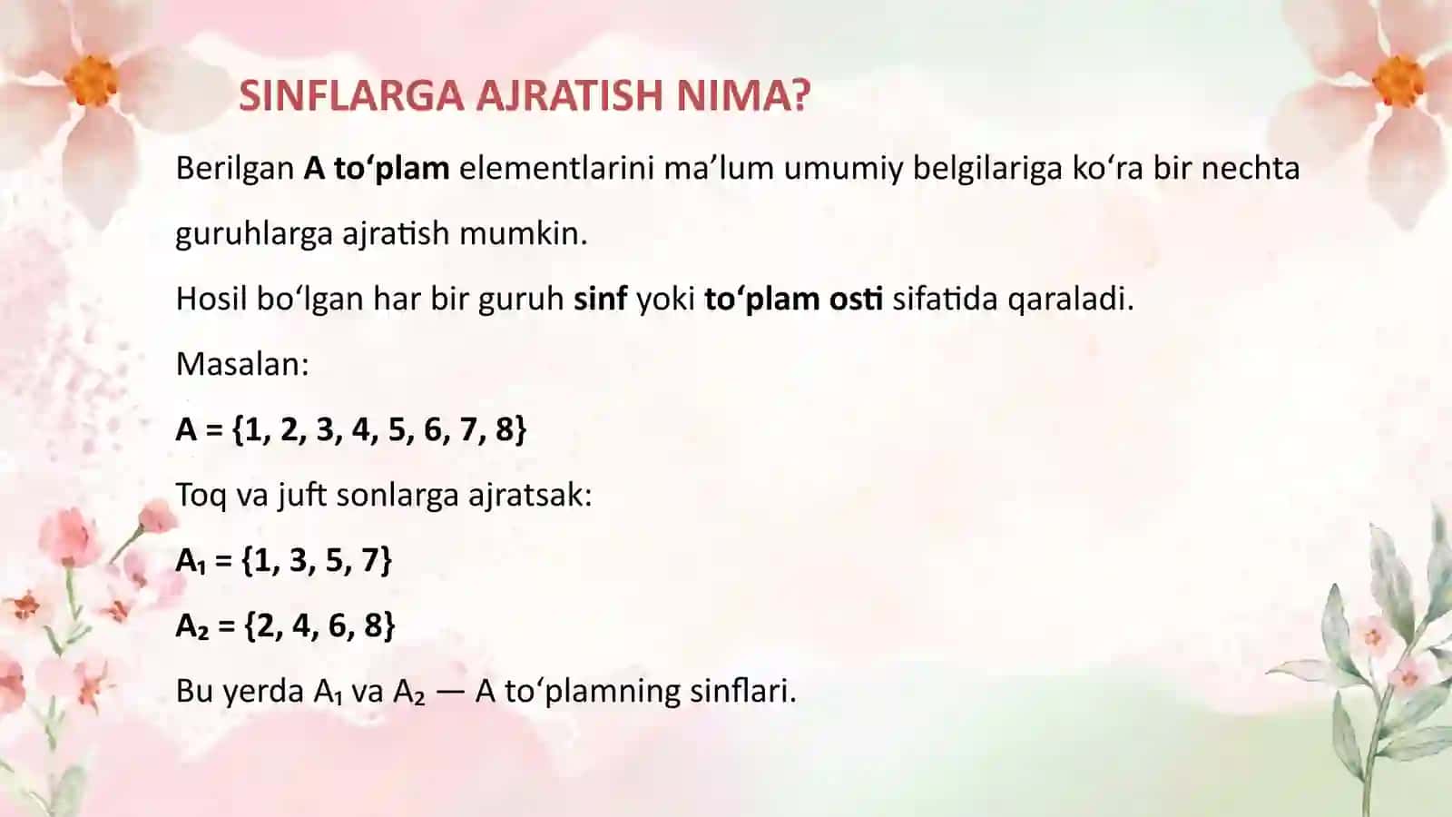 To‘plamlarni sinflarga ajratish 3
