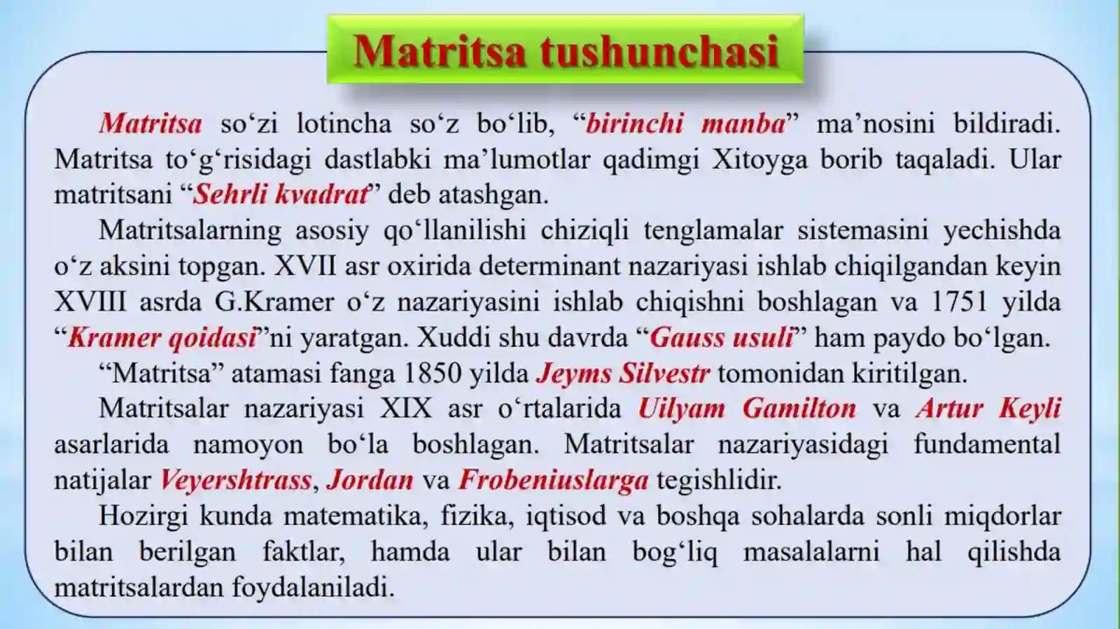 Matritsa va ular ustida amallar,teskari matritsa 3