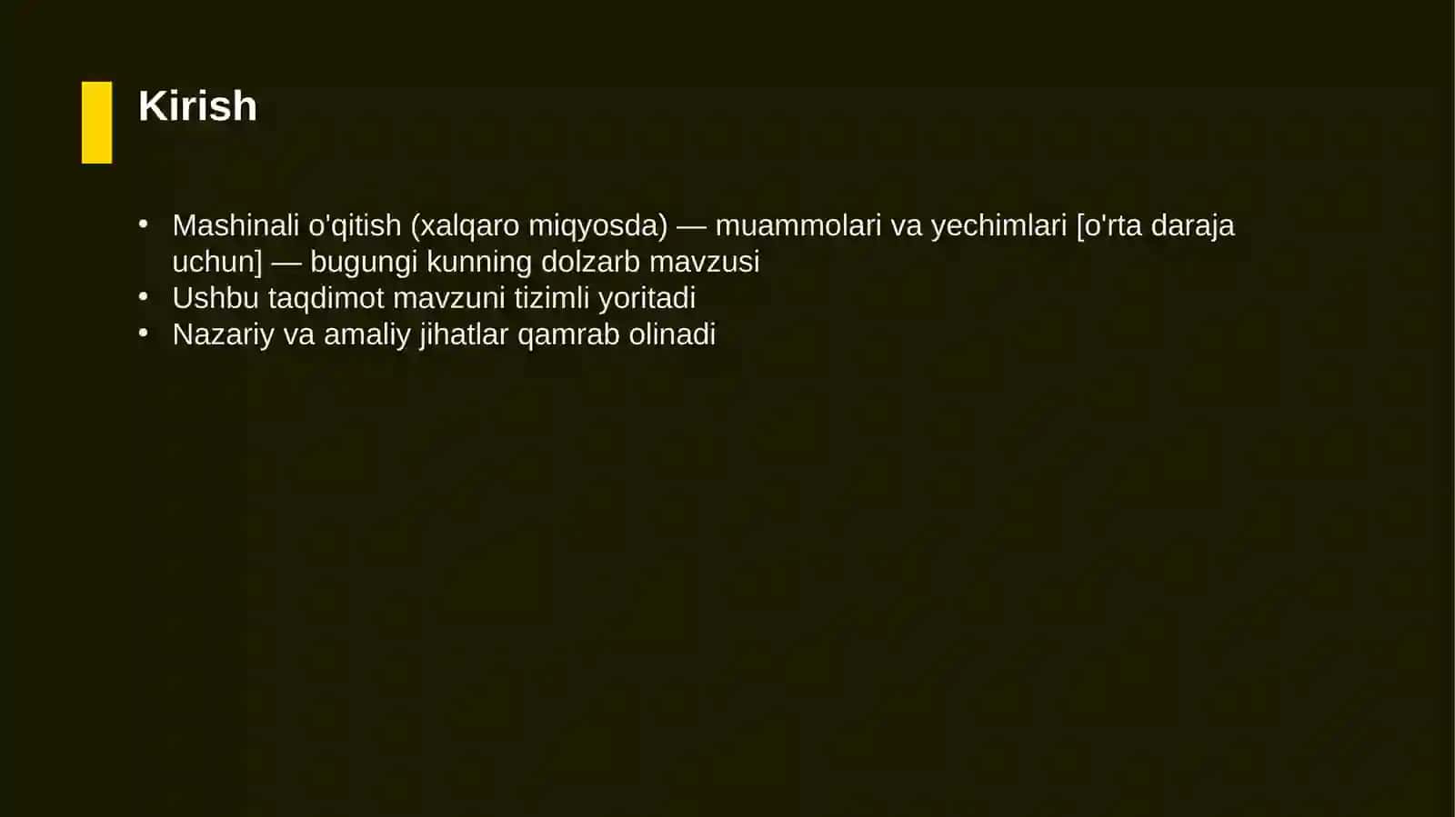 Mashinali o'qitish (xalqaro miqyosda) — muammolari va yechimlari [o'rta daraja uchun] 3