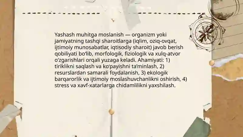 Yashash muhitga moslanish 3