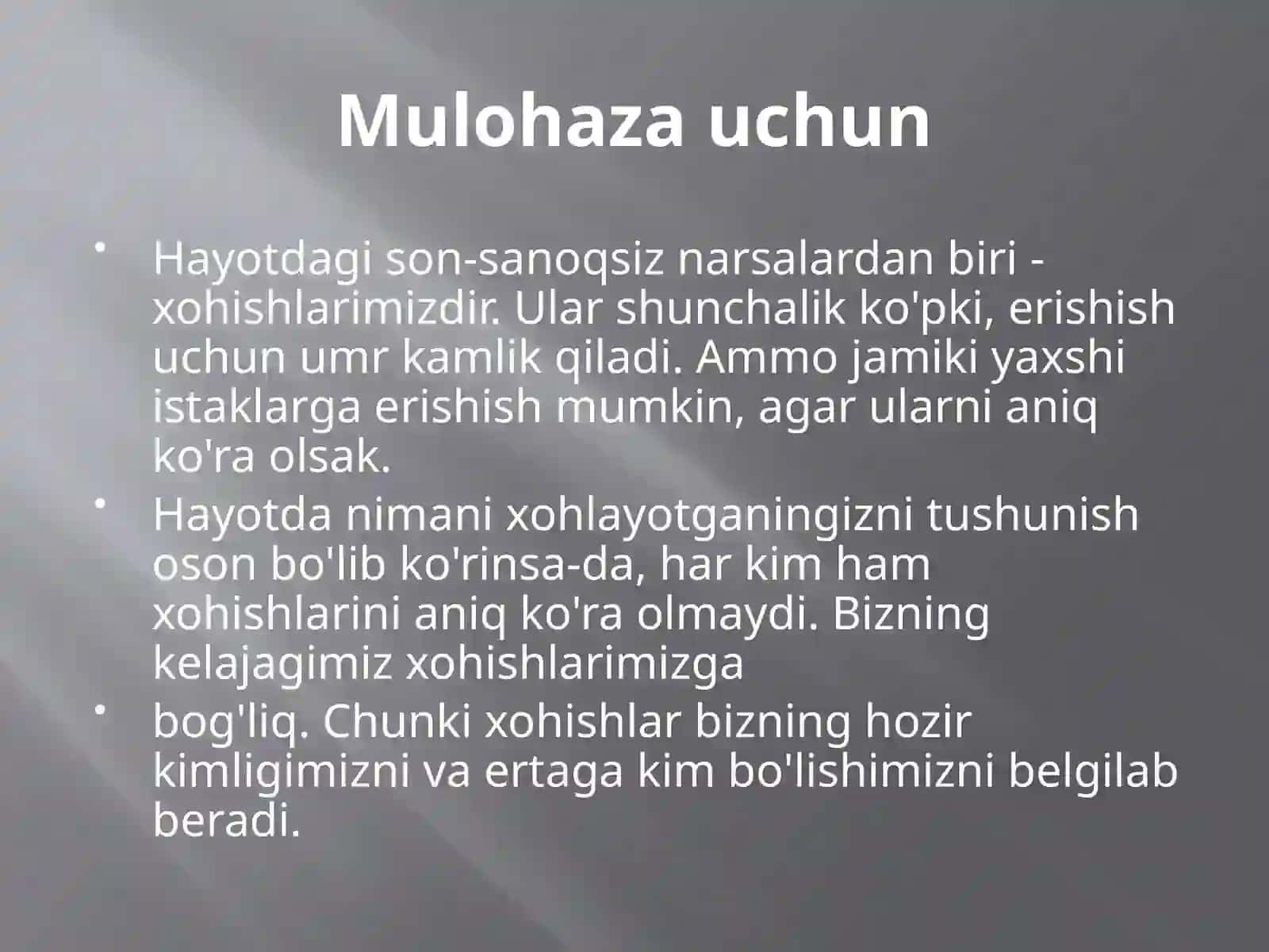 HAYOTDAO'Z ISTAKLARIMIZNI ANGLASH 3