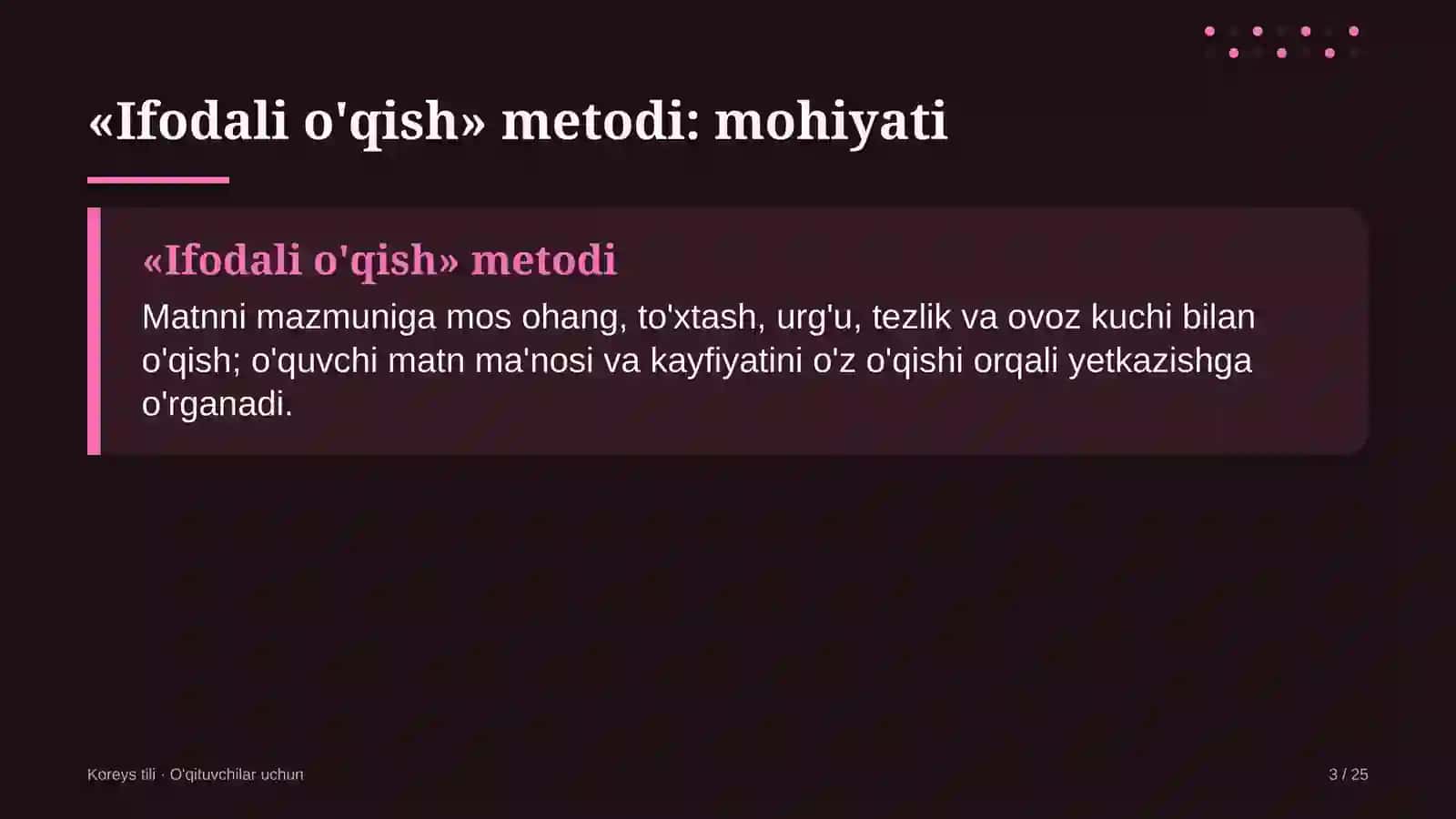 koreys tili darslarida ifodali o'qish metodidan foydalanish 3788 3