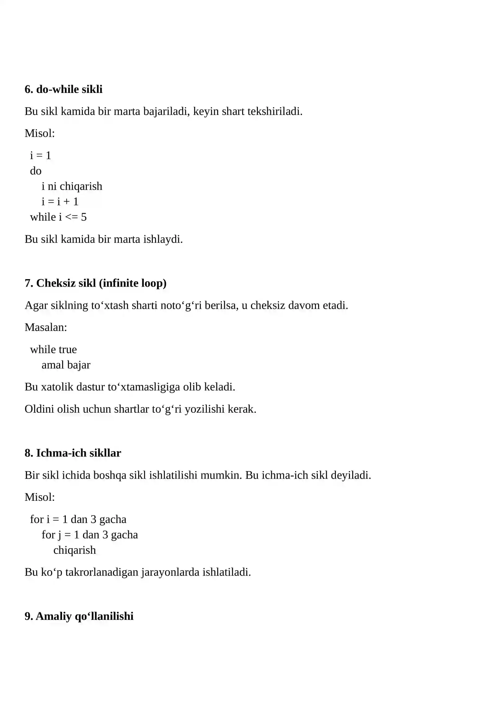 Takrorlanuvchi jarayonlarni dasturlash 3