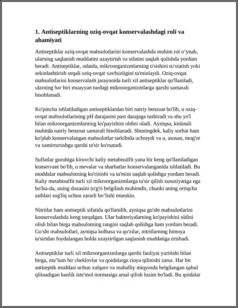 ANTISEPTIKLARNI OZIQ OVQAT MAHSULOTLARINI KONSERVALASHDA ISHLATILISHI 3
