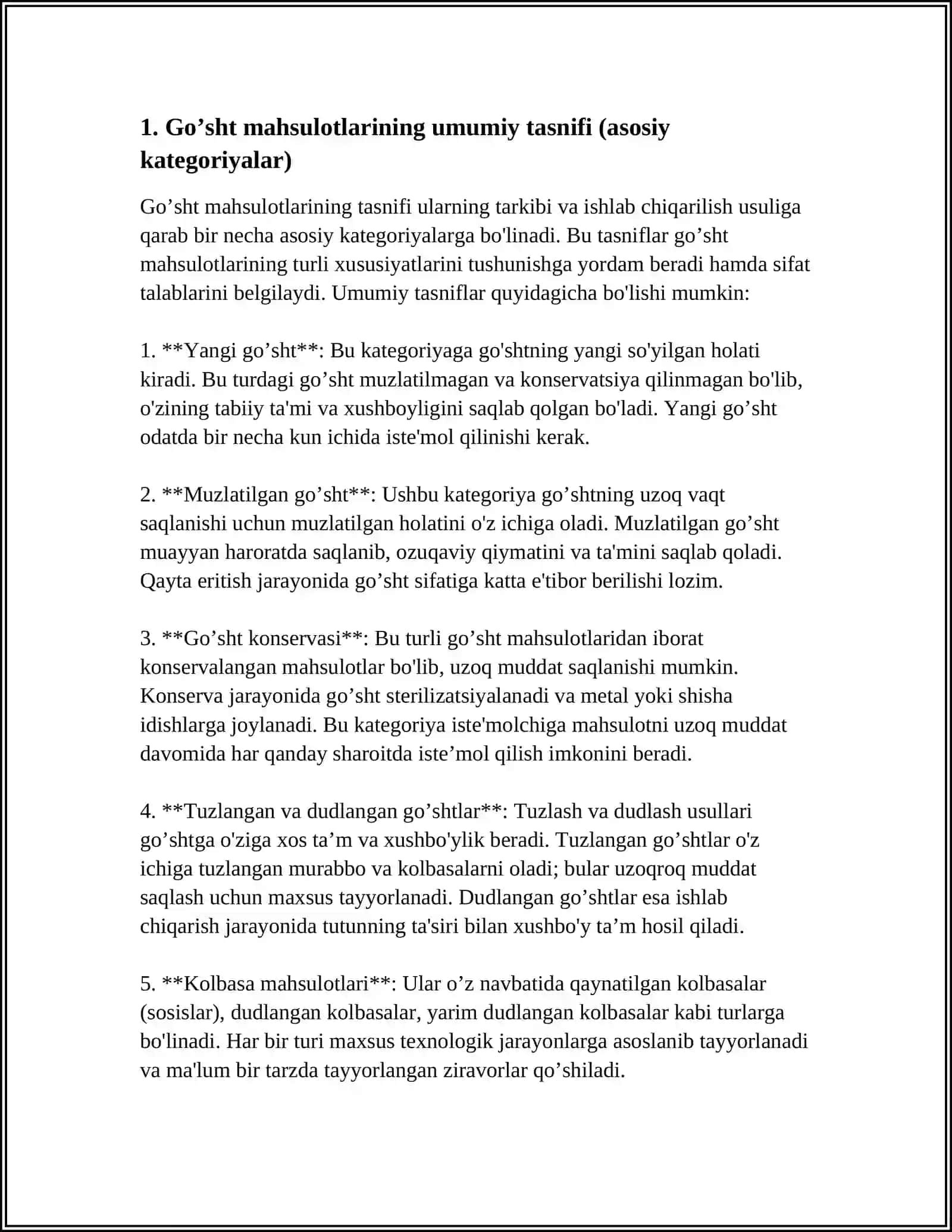 GO’SHT MAHSULOTLARINI KLASSIFIKATSIYA,SIFATIGA QO’YILADIGAN ASOSIY TALABLAR 3