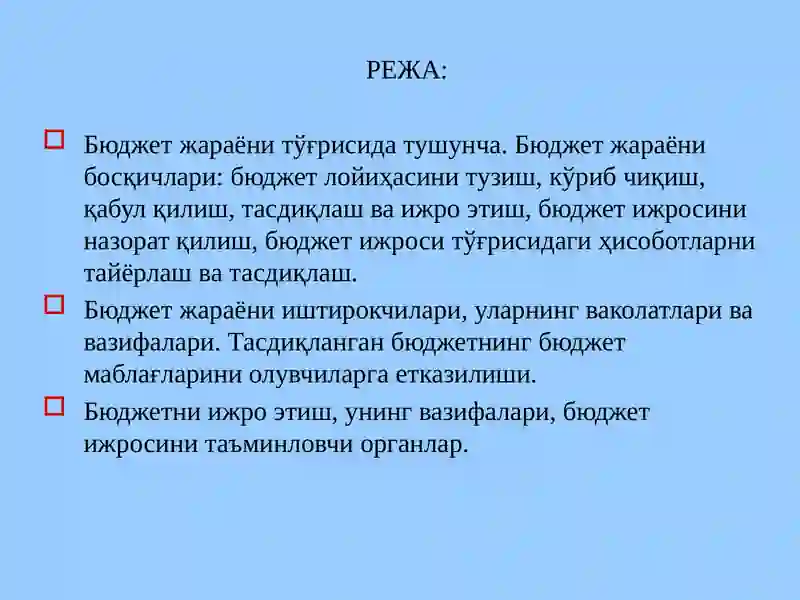 Бюджет жараёни тўғрисида тушунча 3