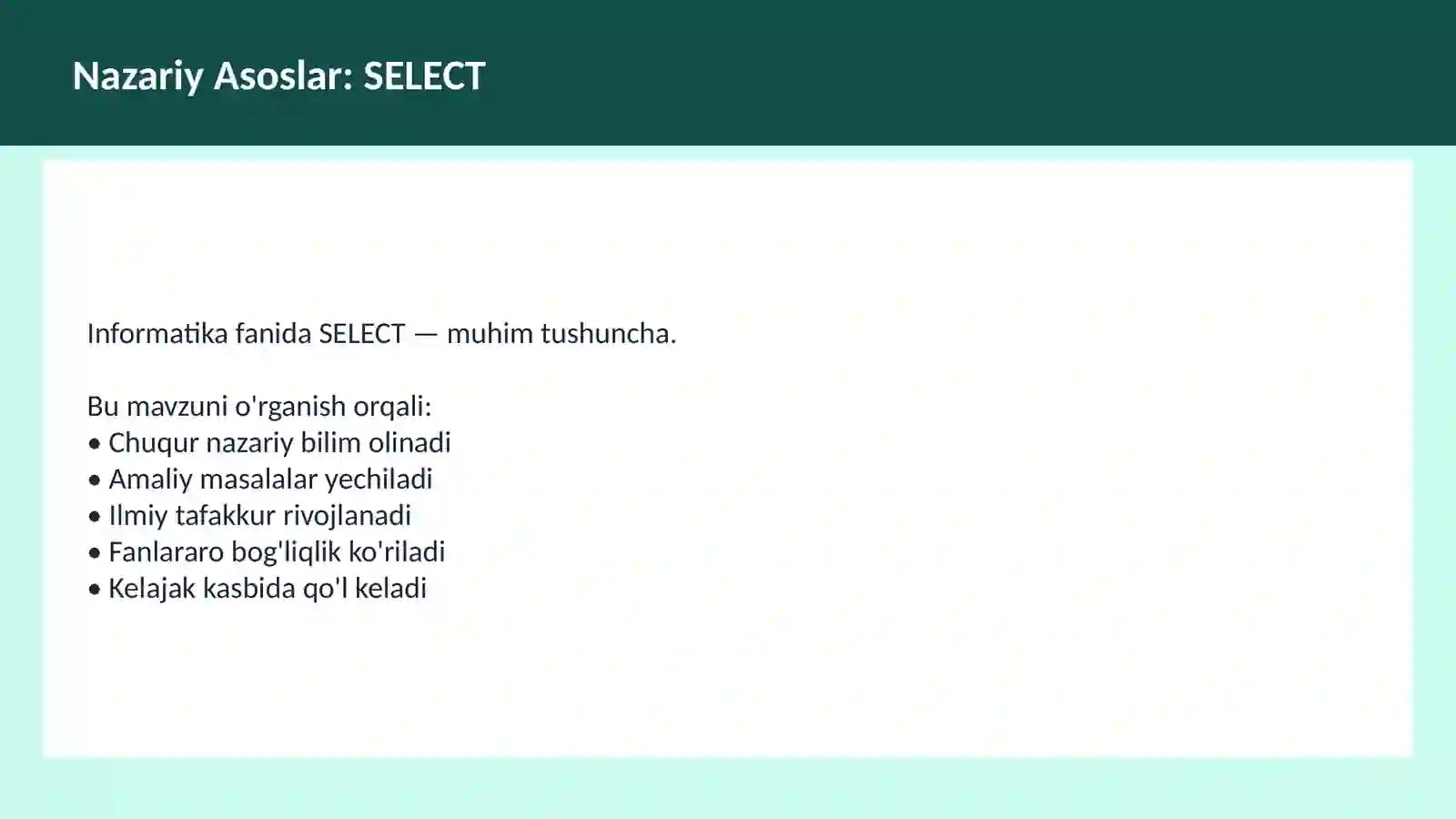 O'qituvchilar va talabalar uchun dars ishlanma 3
